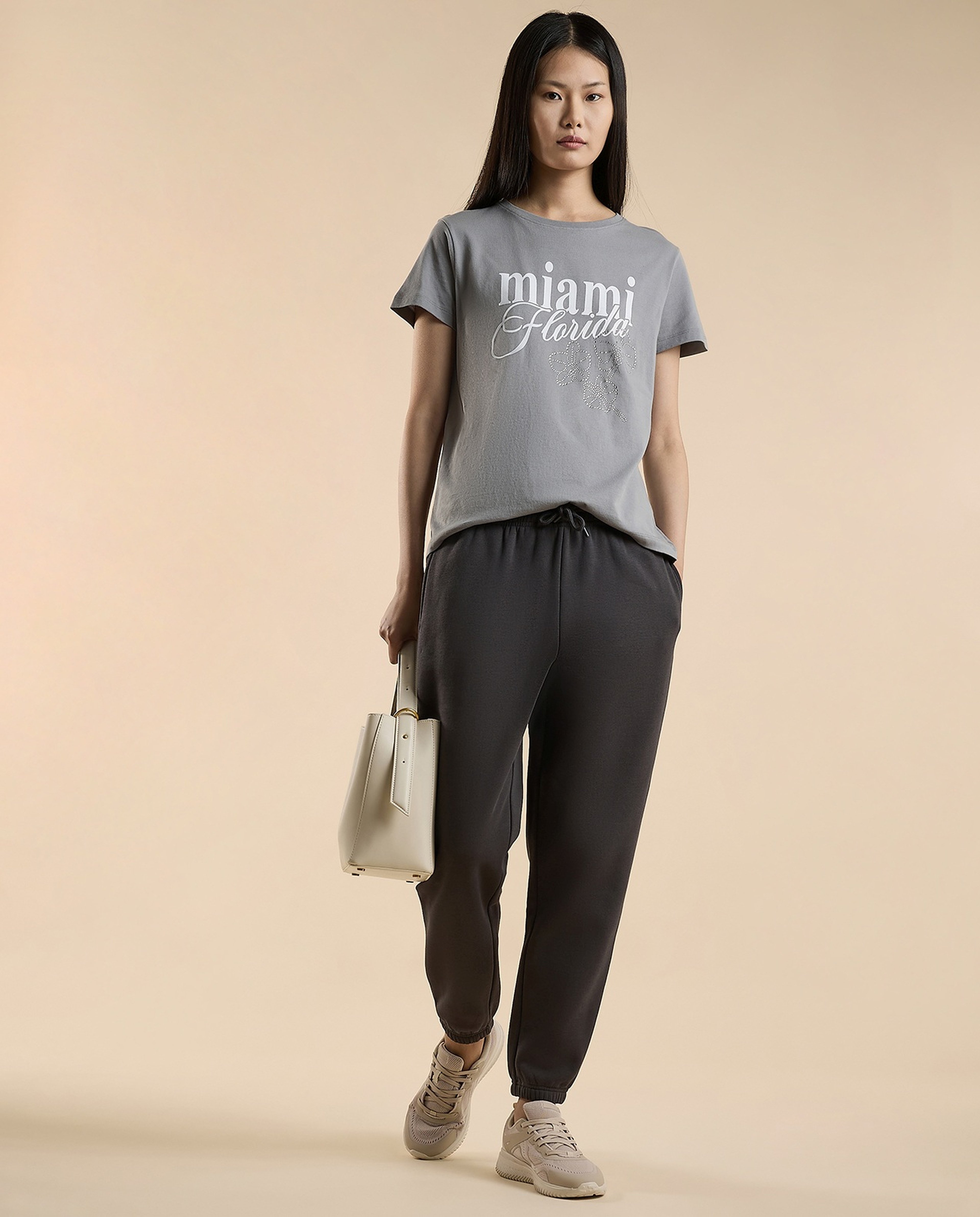Typography Print T-Shirt with Crew Neck and Short Sleeves