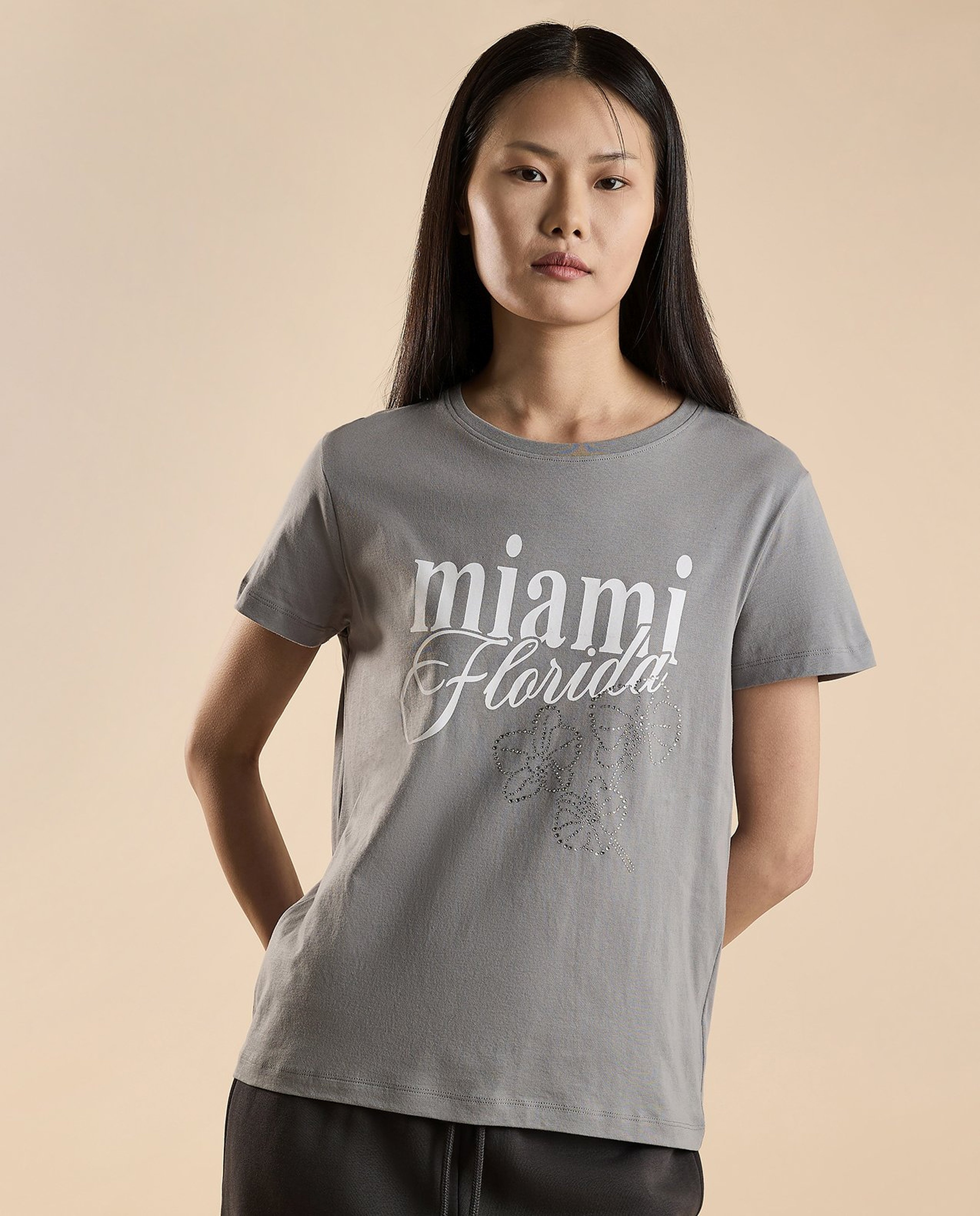Typography Print T-Shirt with Crew Neck and Short Sleeves