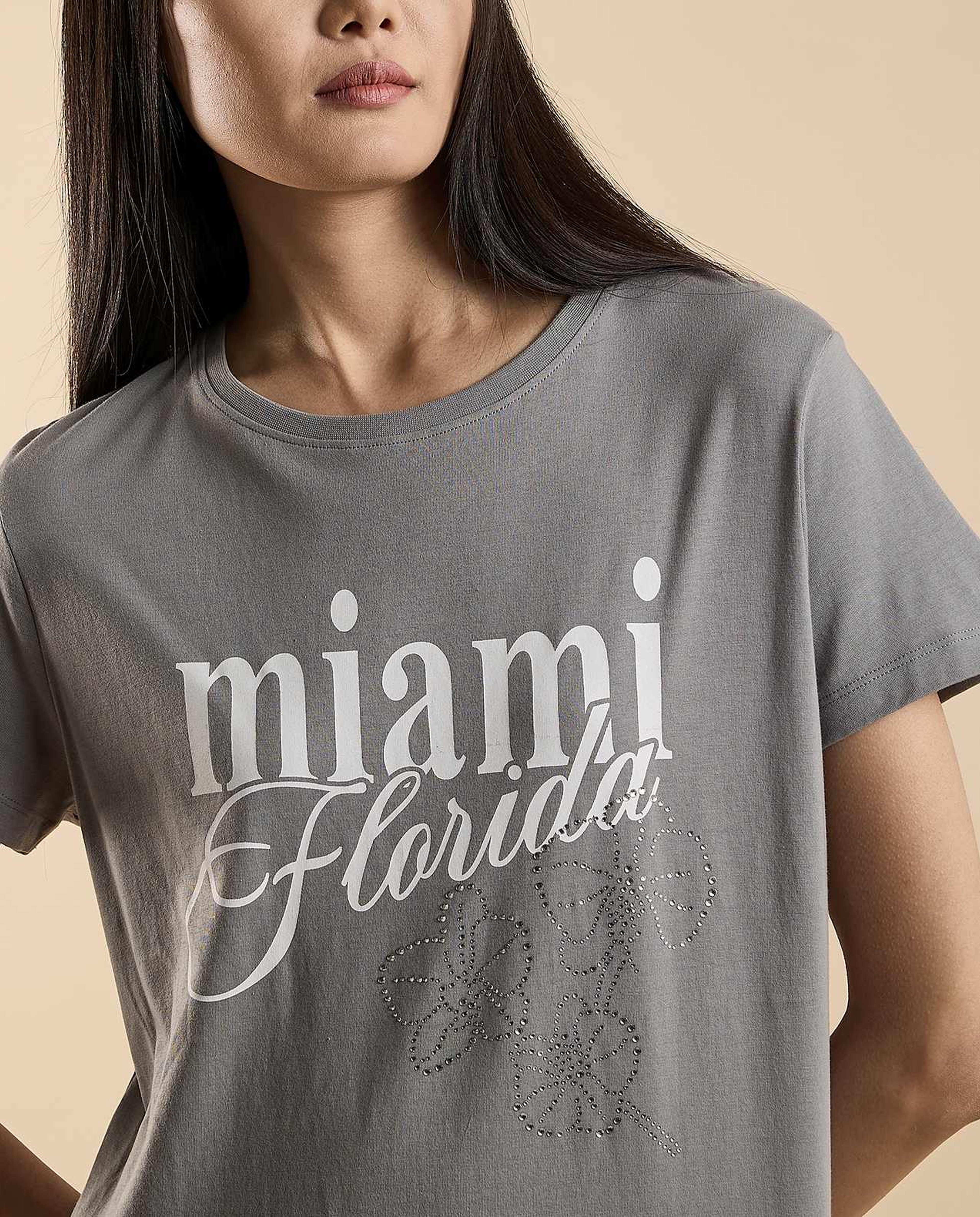 Typography Print T-Shirt with Crew Neck and Short Sleeves