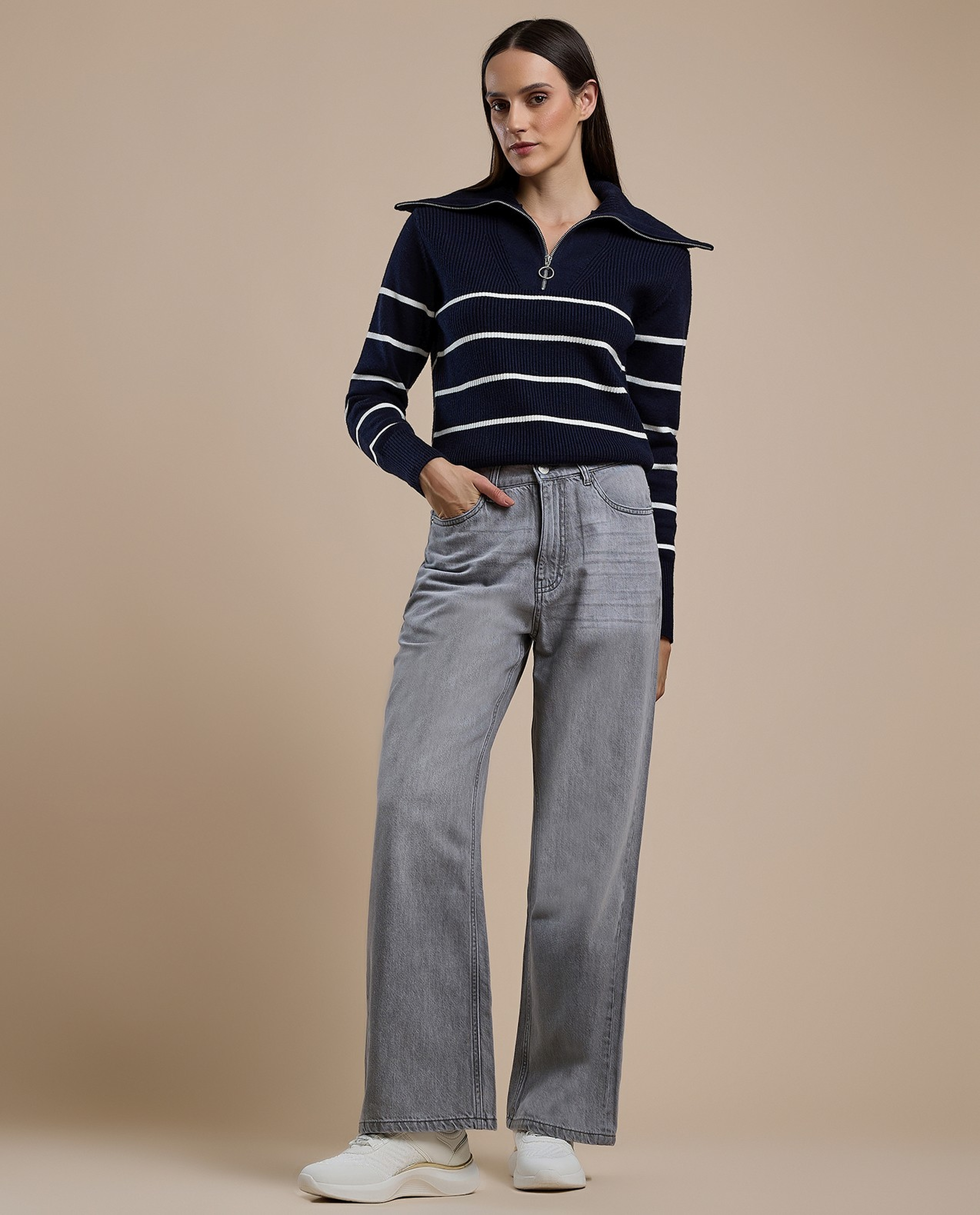 Washed Straight Fit Jeans with Button Closure