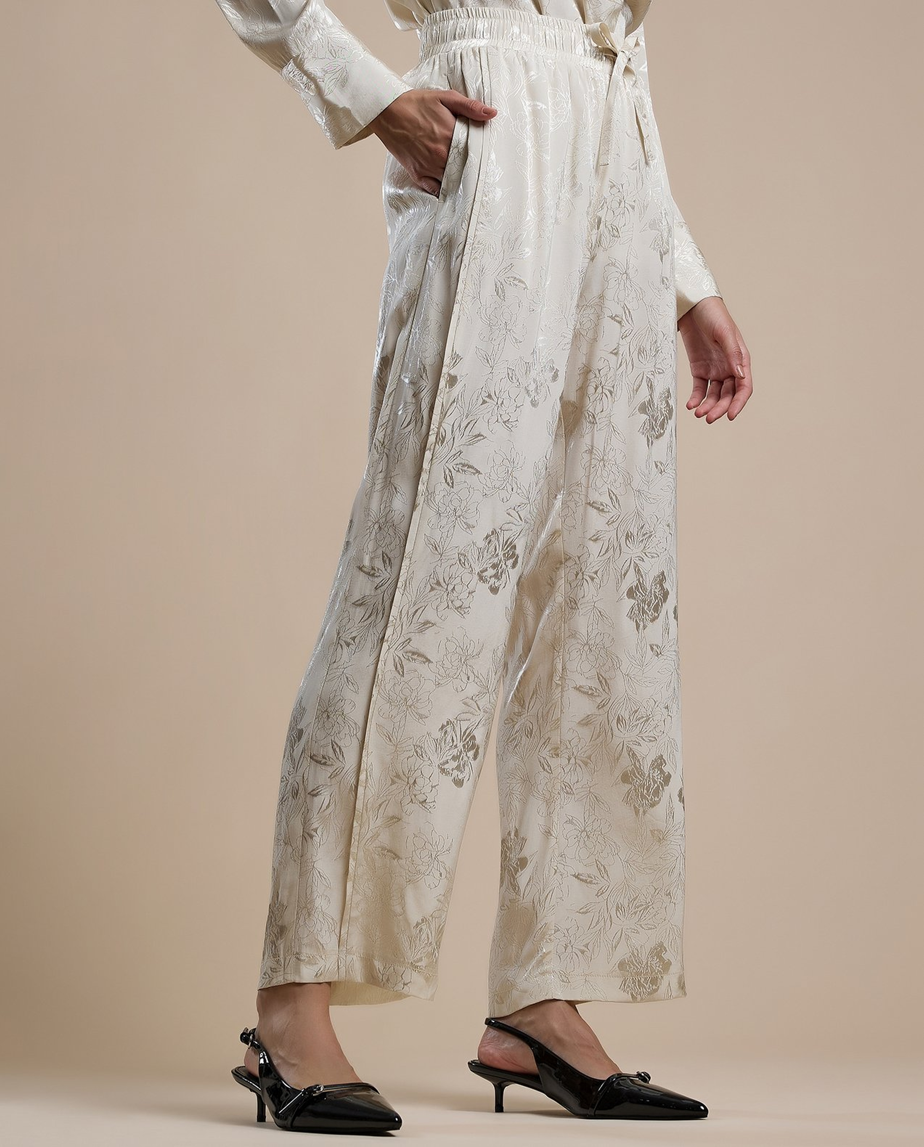 Self Design Pants with Drawstring Waist