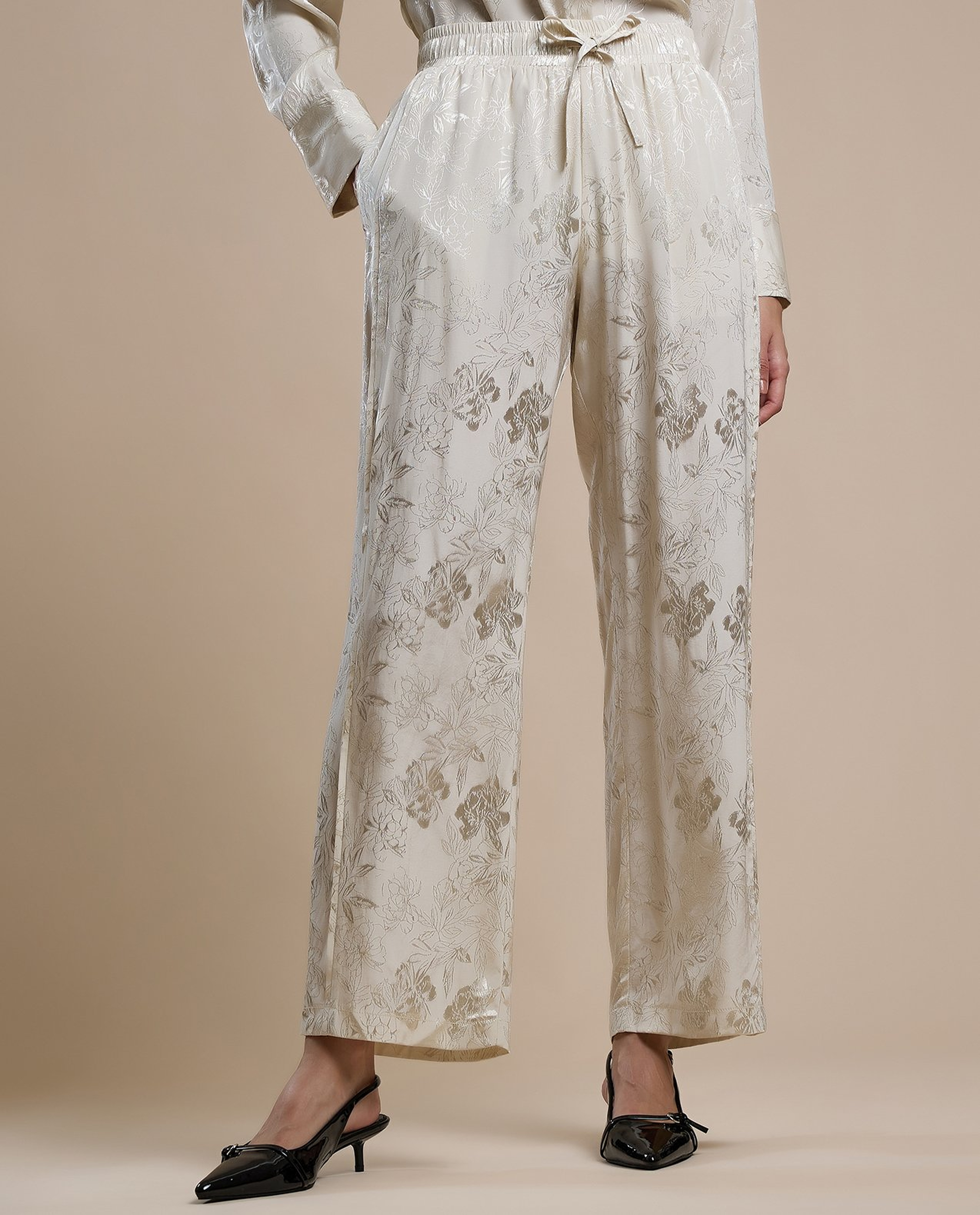 Self Design Pants with Drawstring Waist