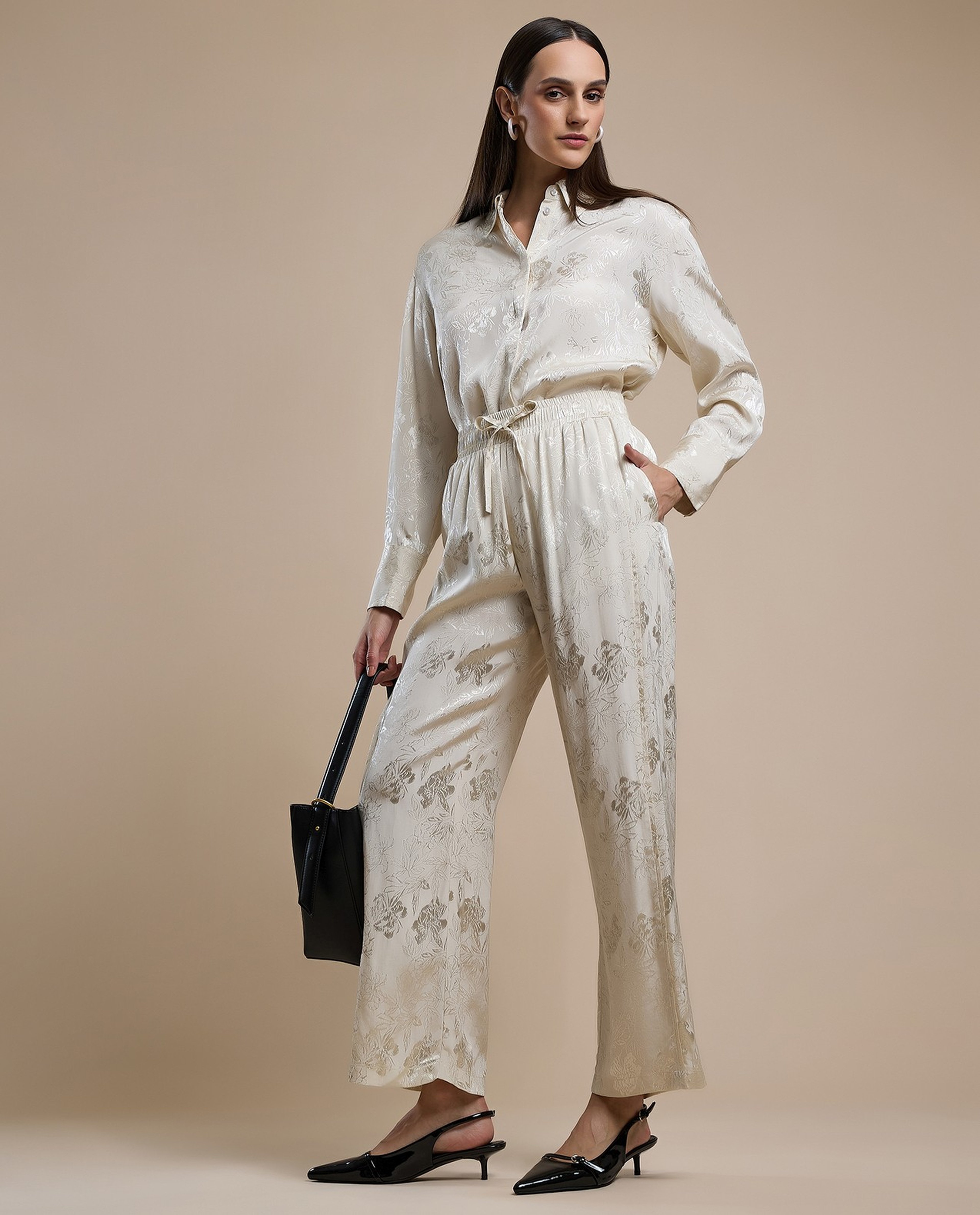 Self Design Pants with Drawstring Waist