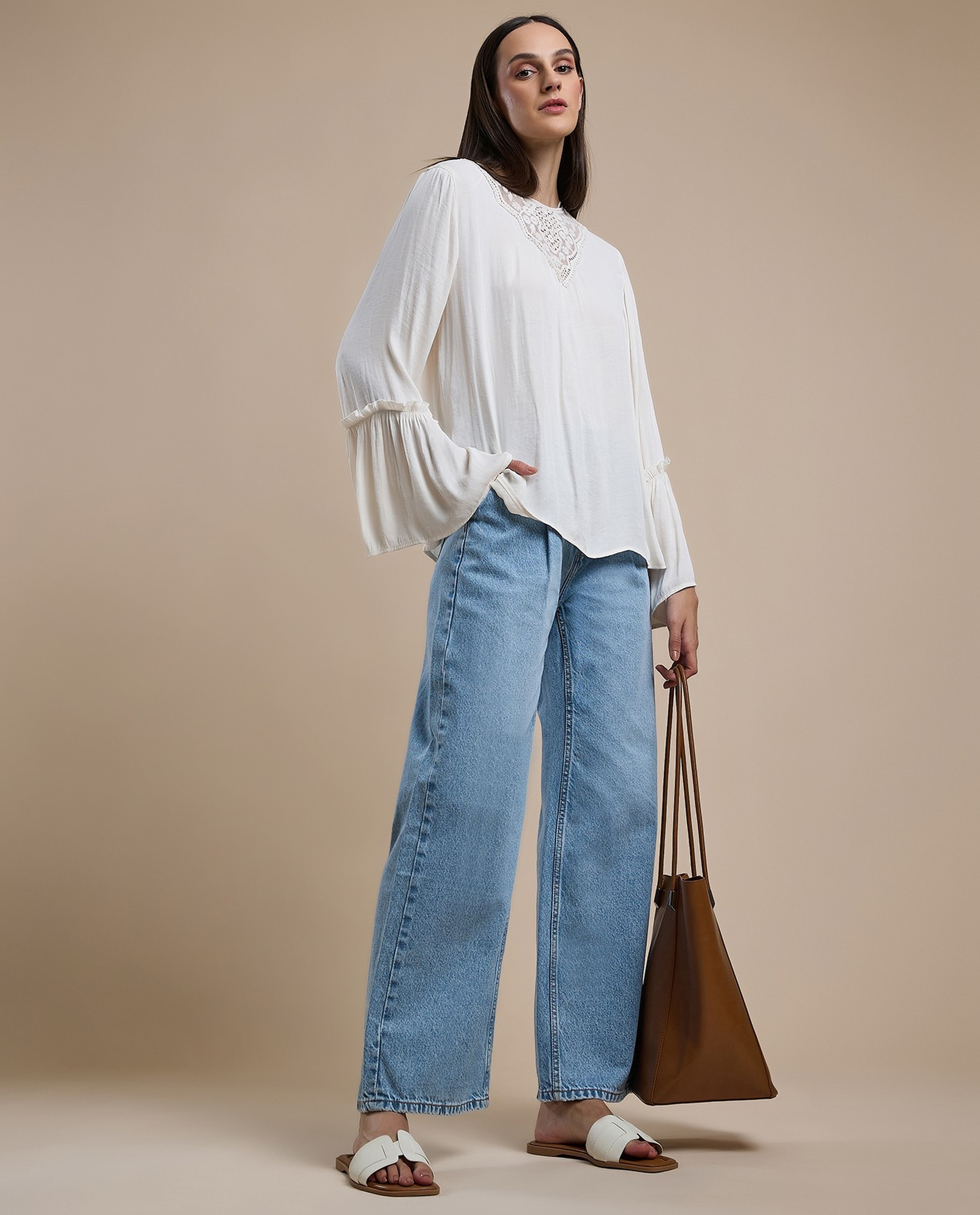 Faded Straight Fit Jeans with Button Closure