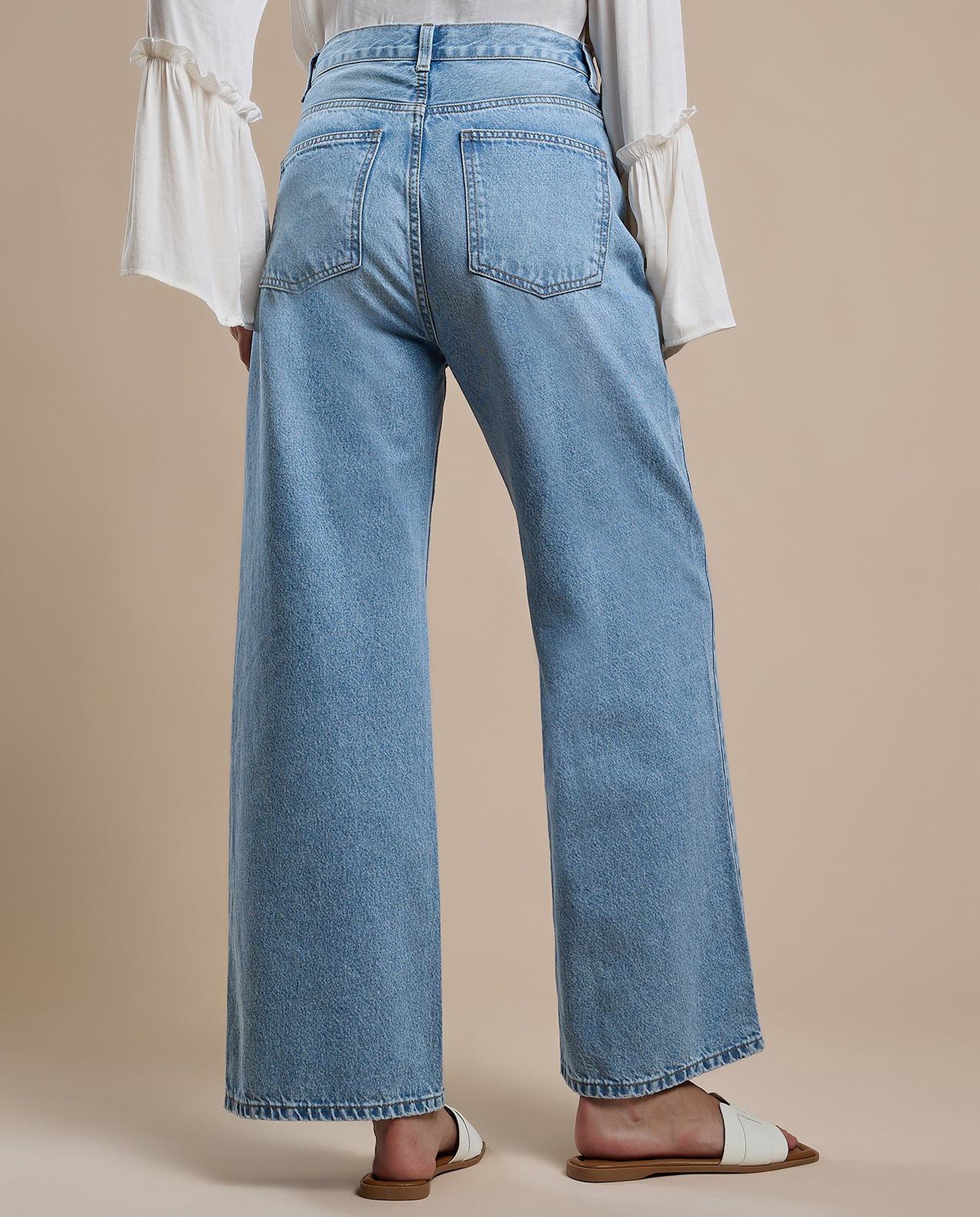 Faded Straight Fit Jeans with Button Closure