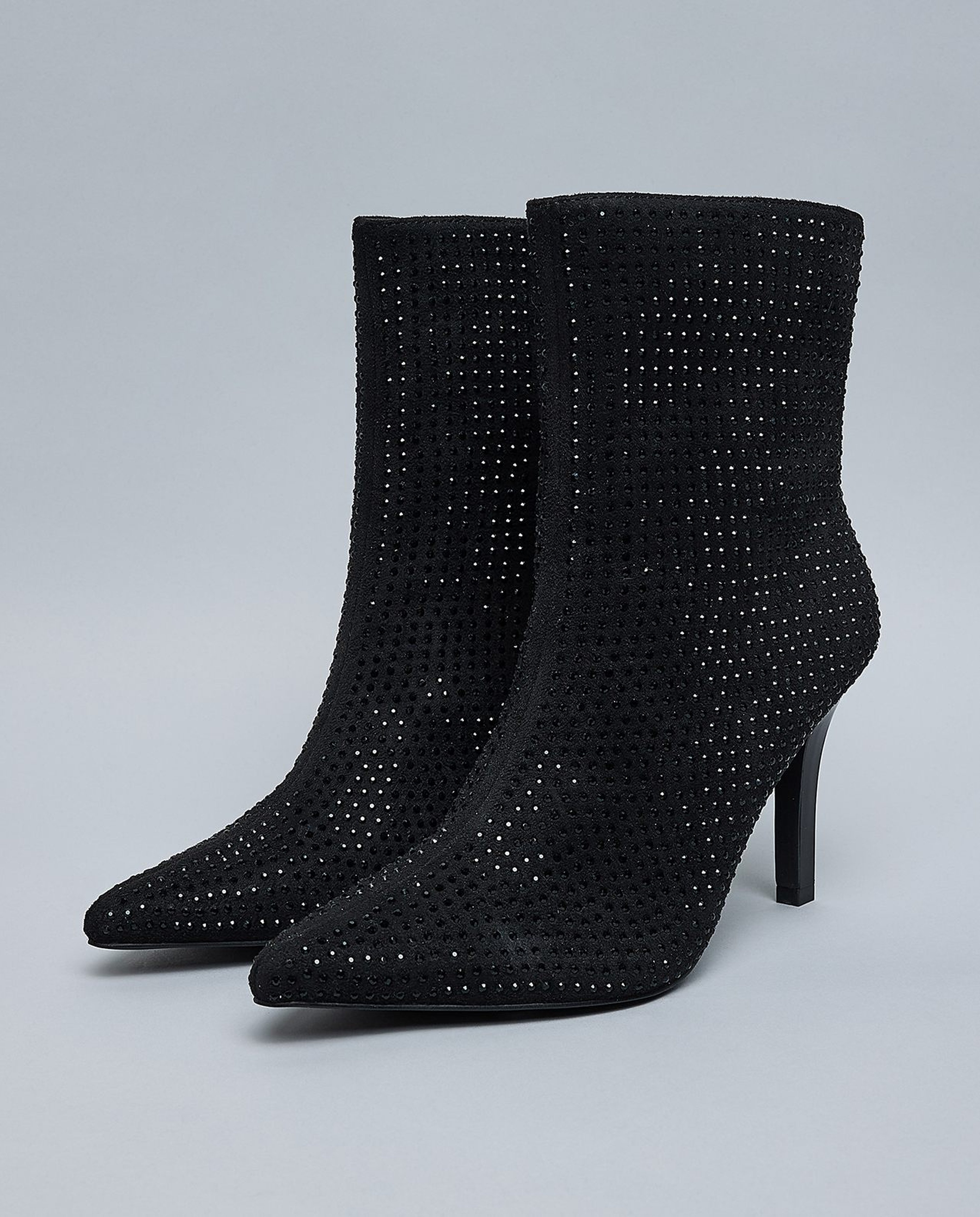 Embellished Pointed Toe Heeled Ankle Boots
