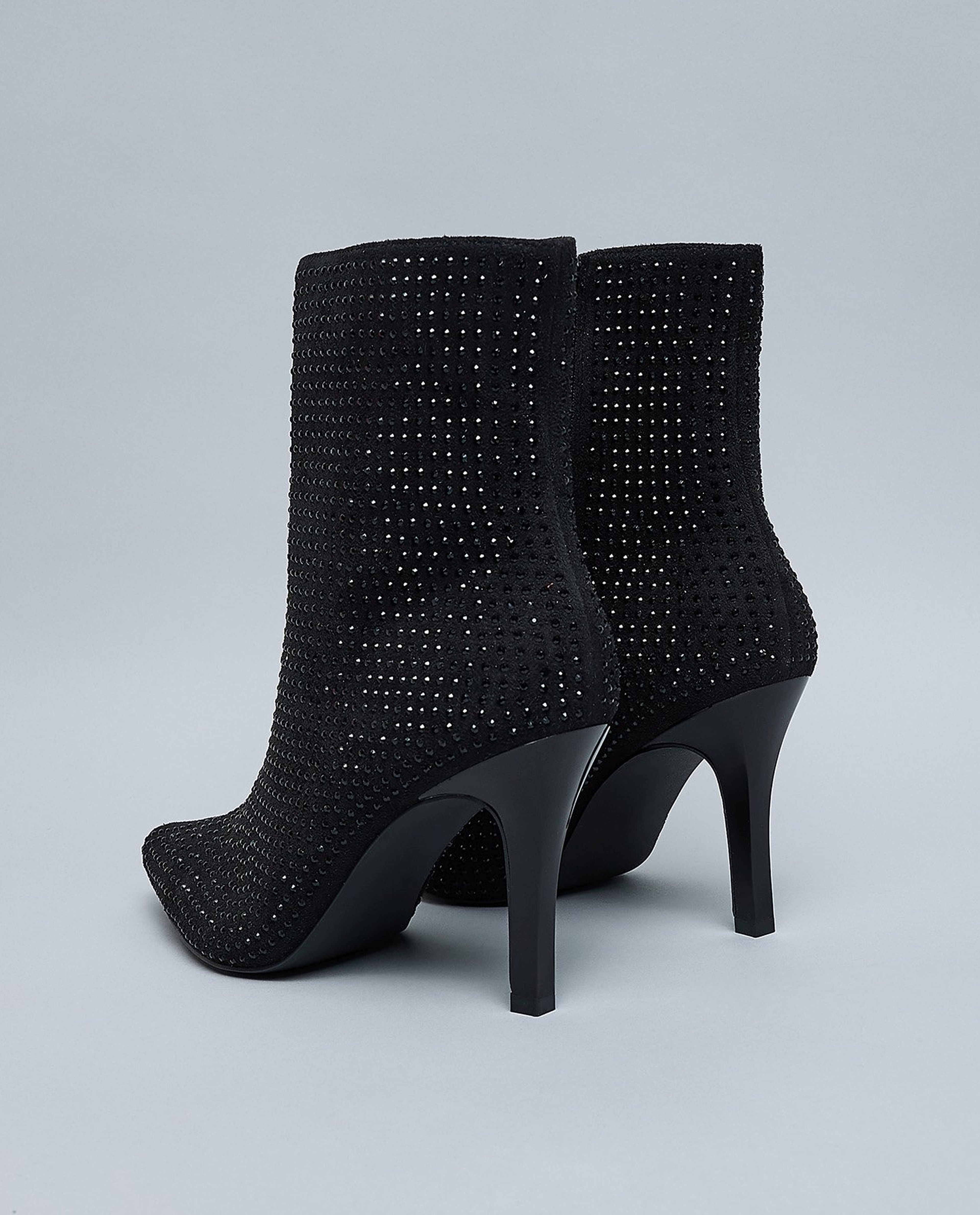 Embellished Pointed Toe Heeled Ankle Boots