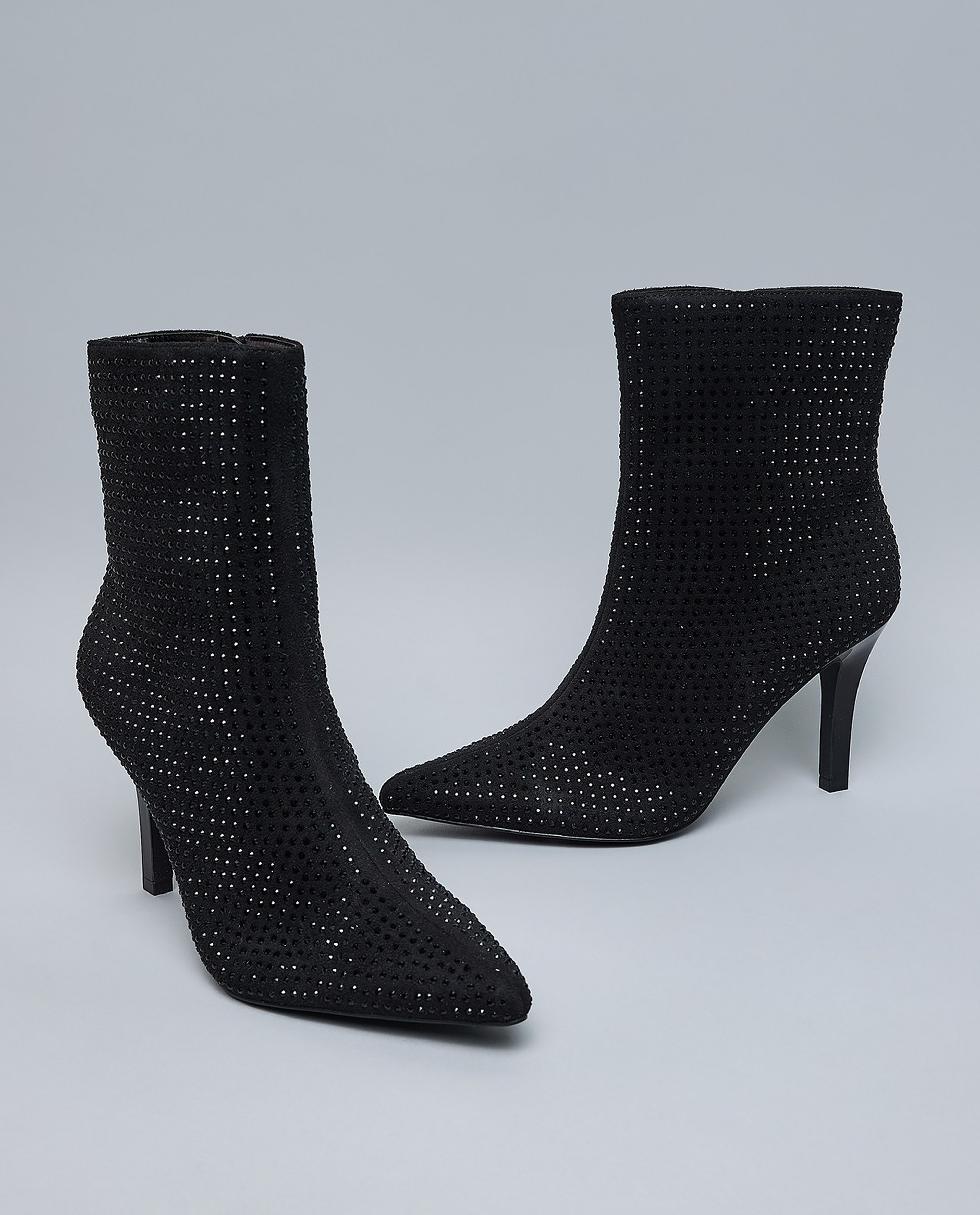 Embellished Pointed Toe Heeled Ankle Boots