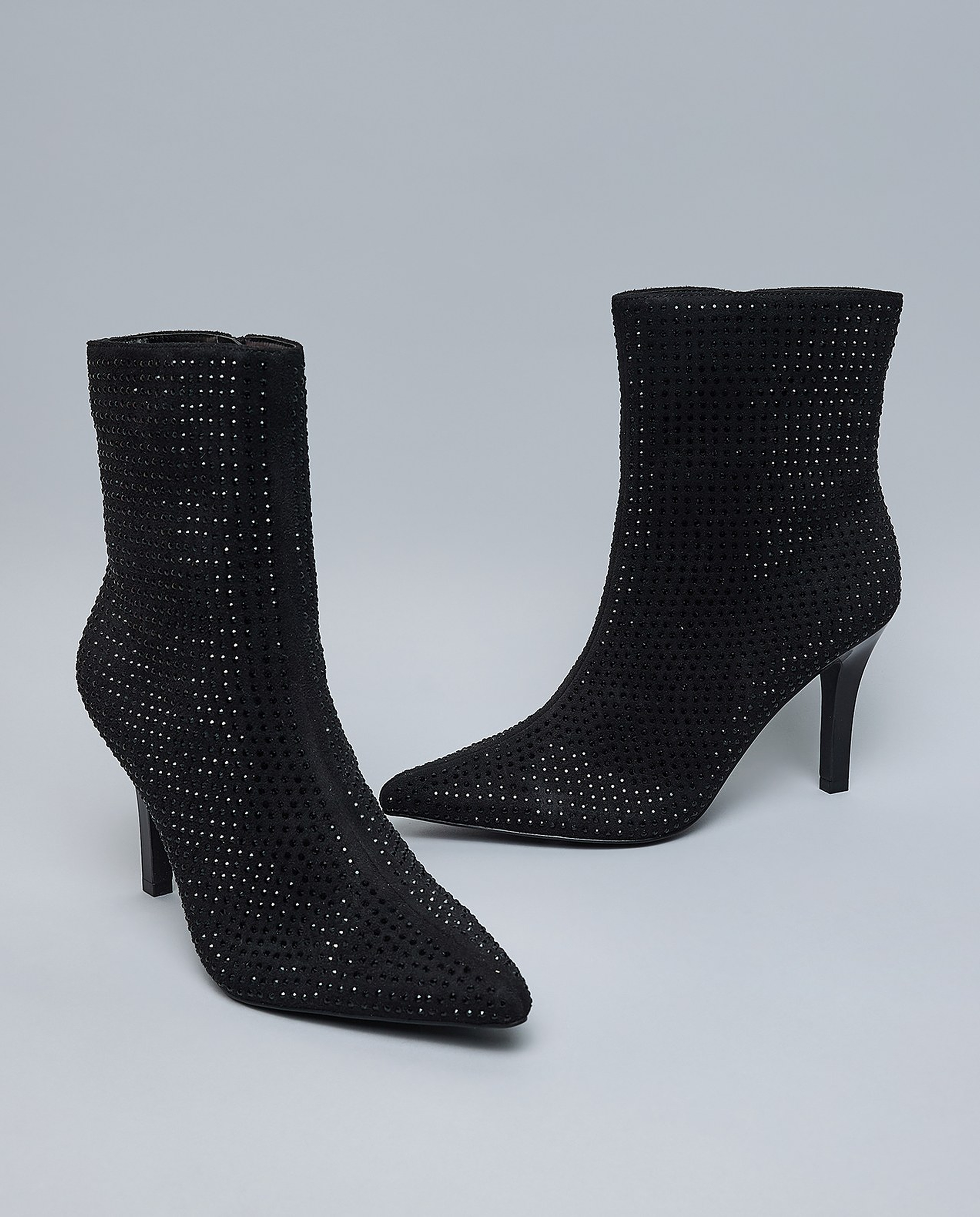 Embellished Pointed Toe Heeled Ankle Boots