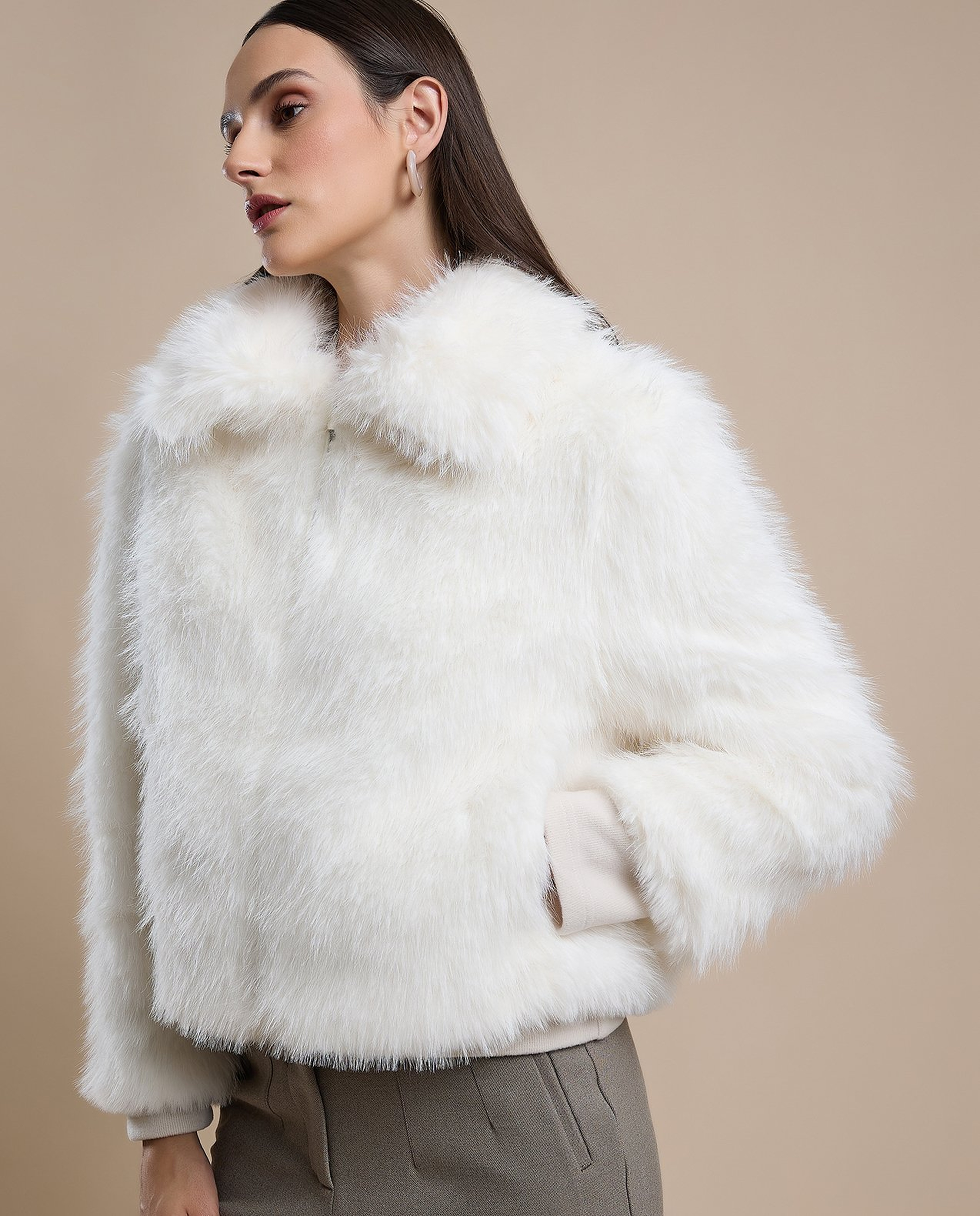 Furry Jacket with Zipper Closure