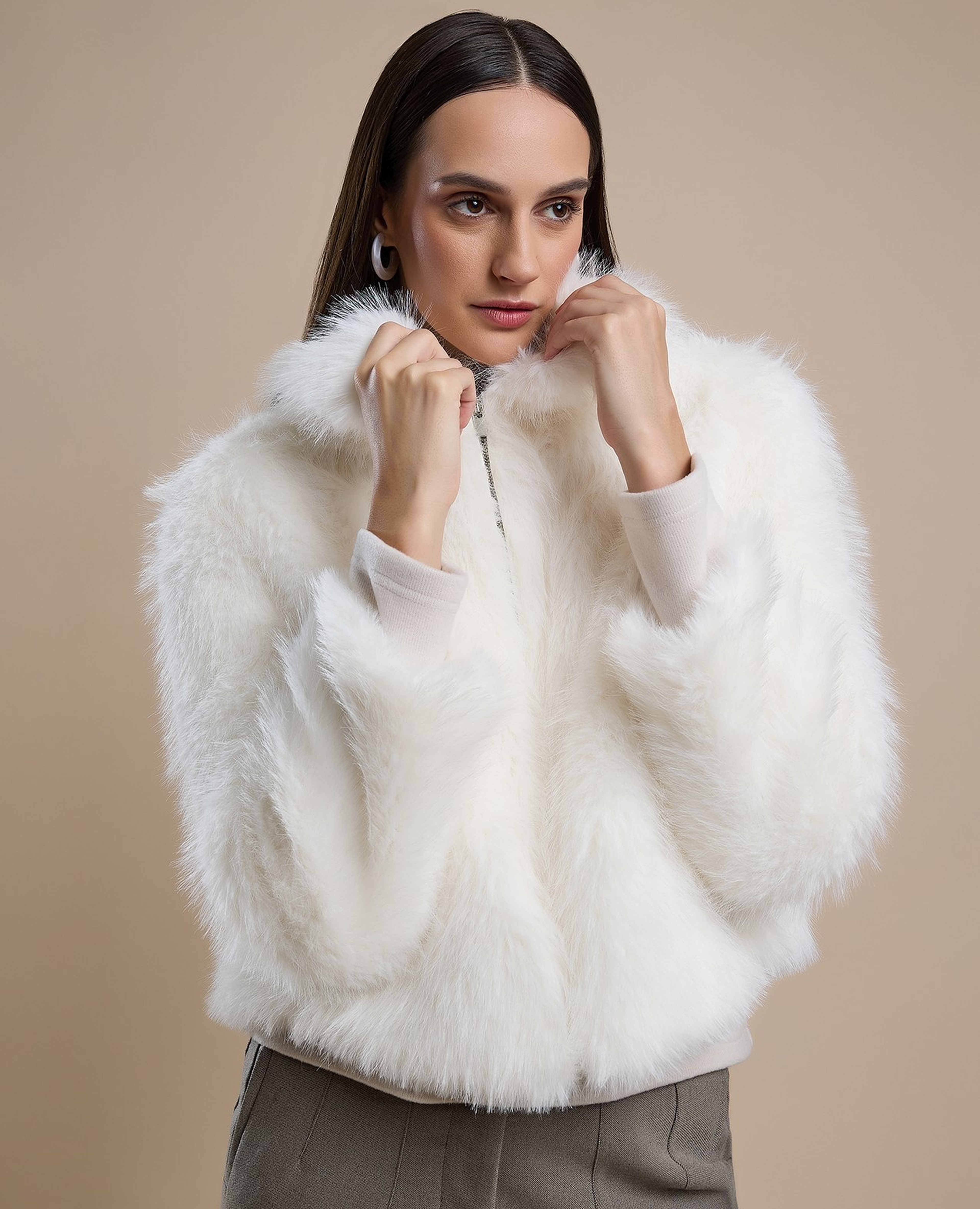 Furry Jacket with Zipper Closure