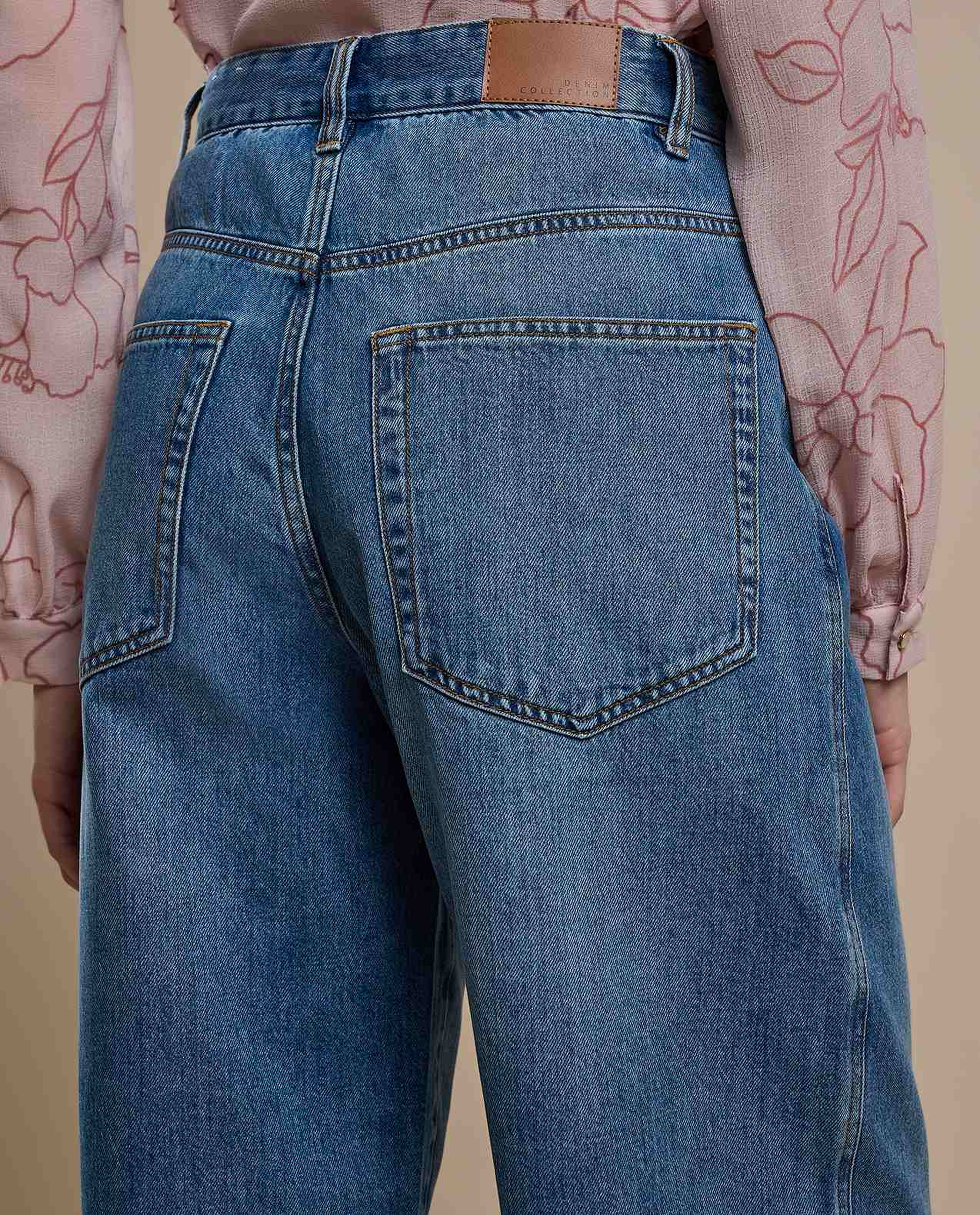Washed Balloon Fit Jeans with Button Closure