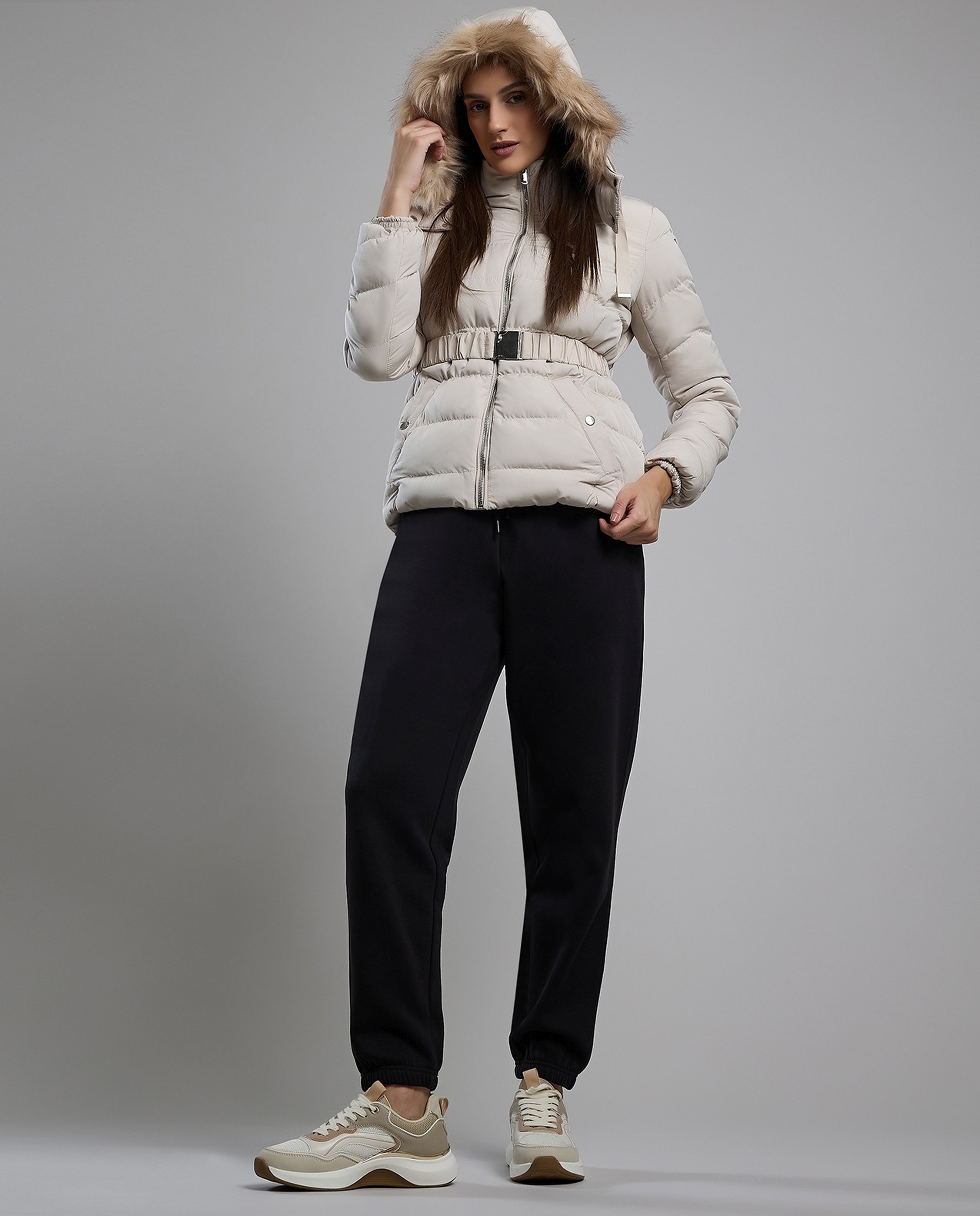 Quilted Hooded Puffer Jacket with Zipper Closure