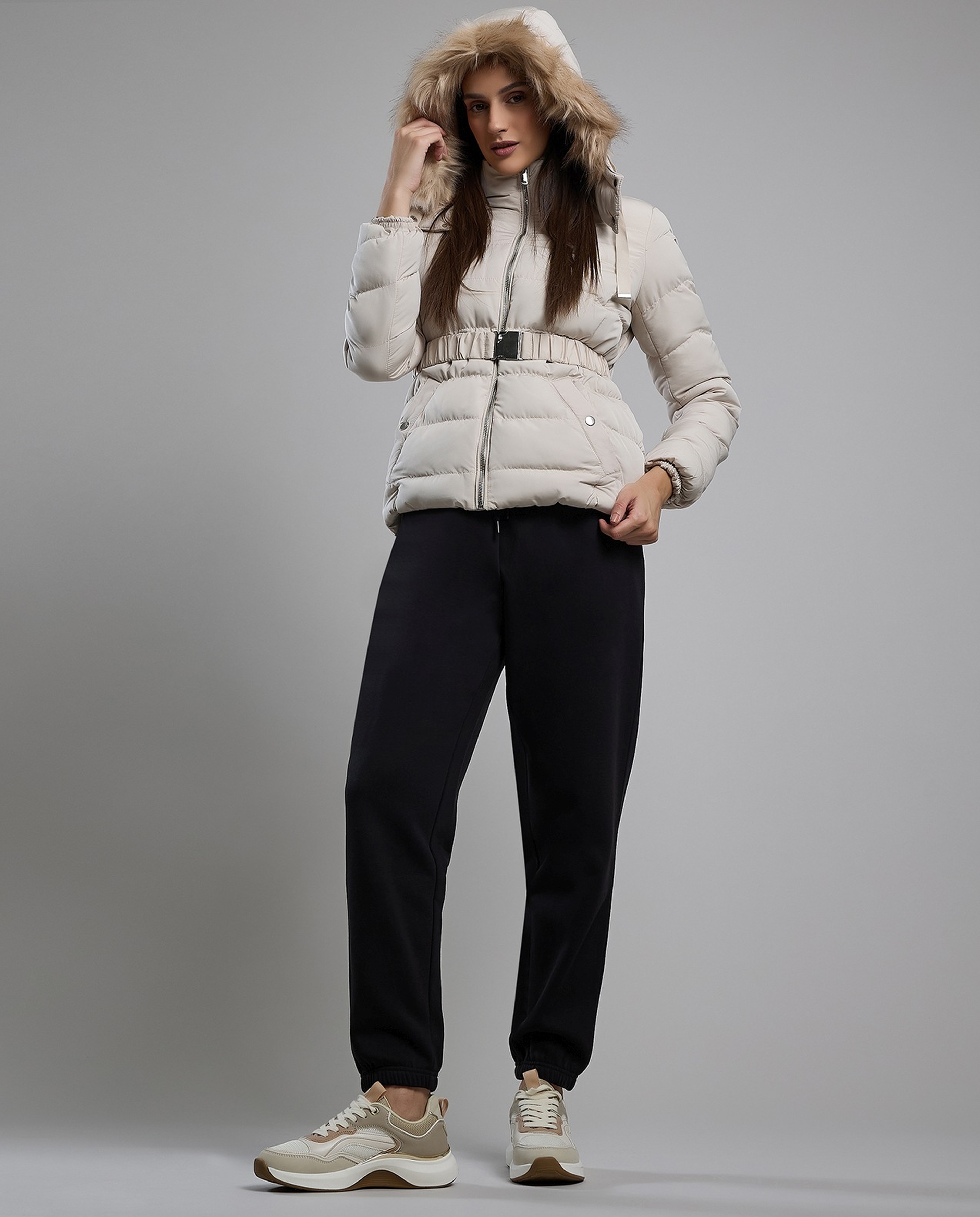 Quilted Hooded Puffer Jacket with Zipper Closure