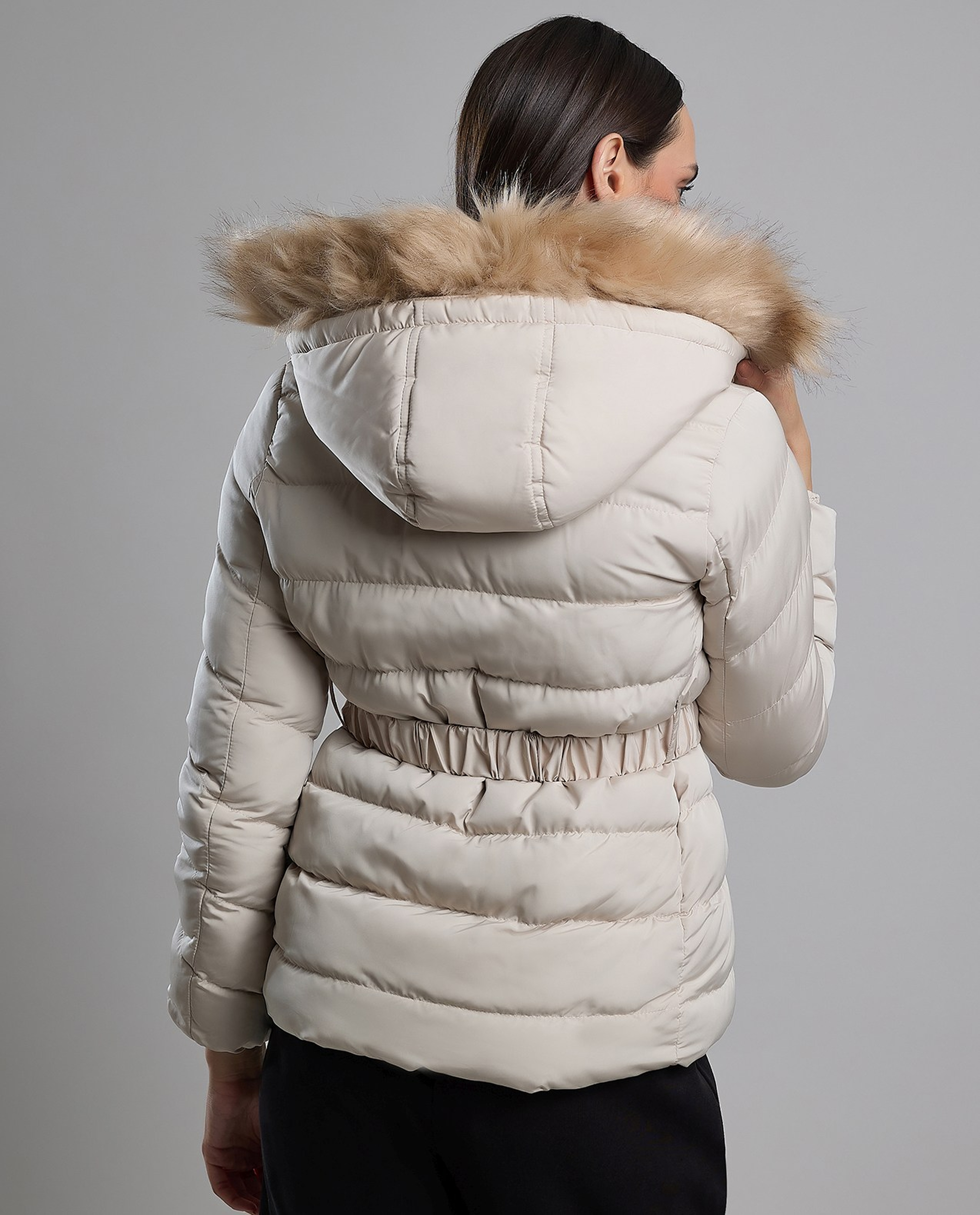 Quilted Hooded Puffer Jacket with Zipper Closure