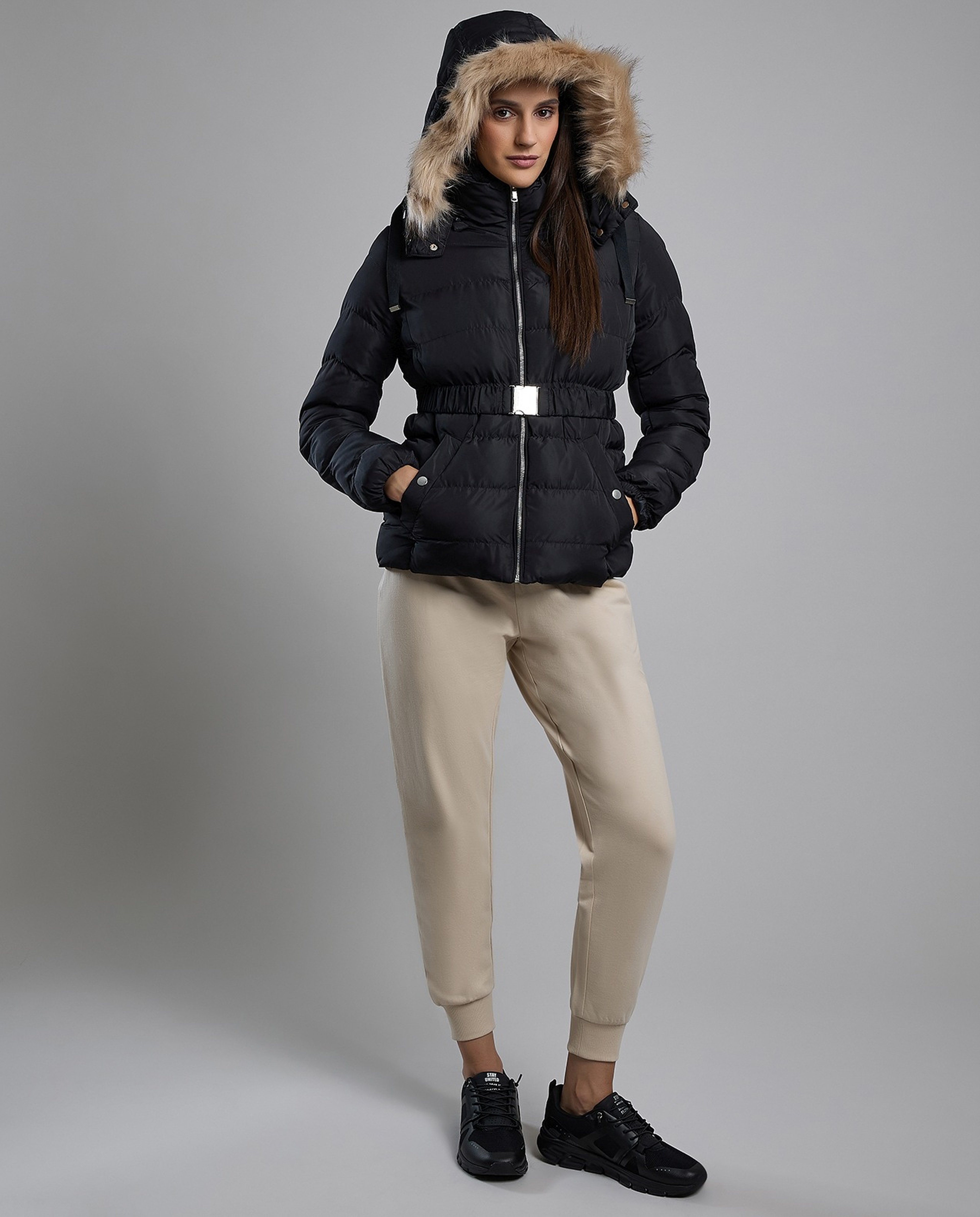 Quilted Hooded Puffer Jacket with Zipper Closure