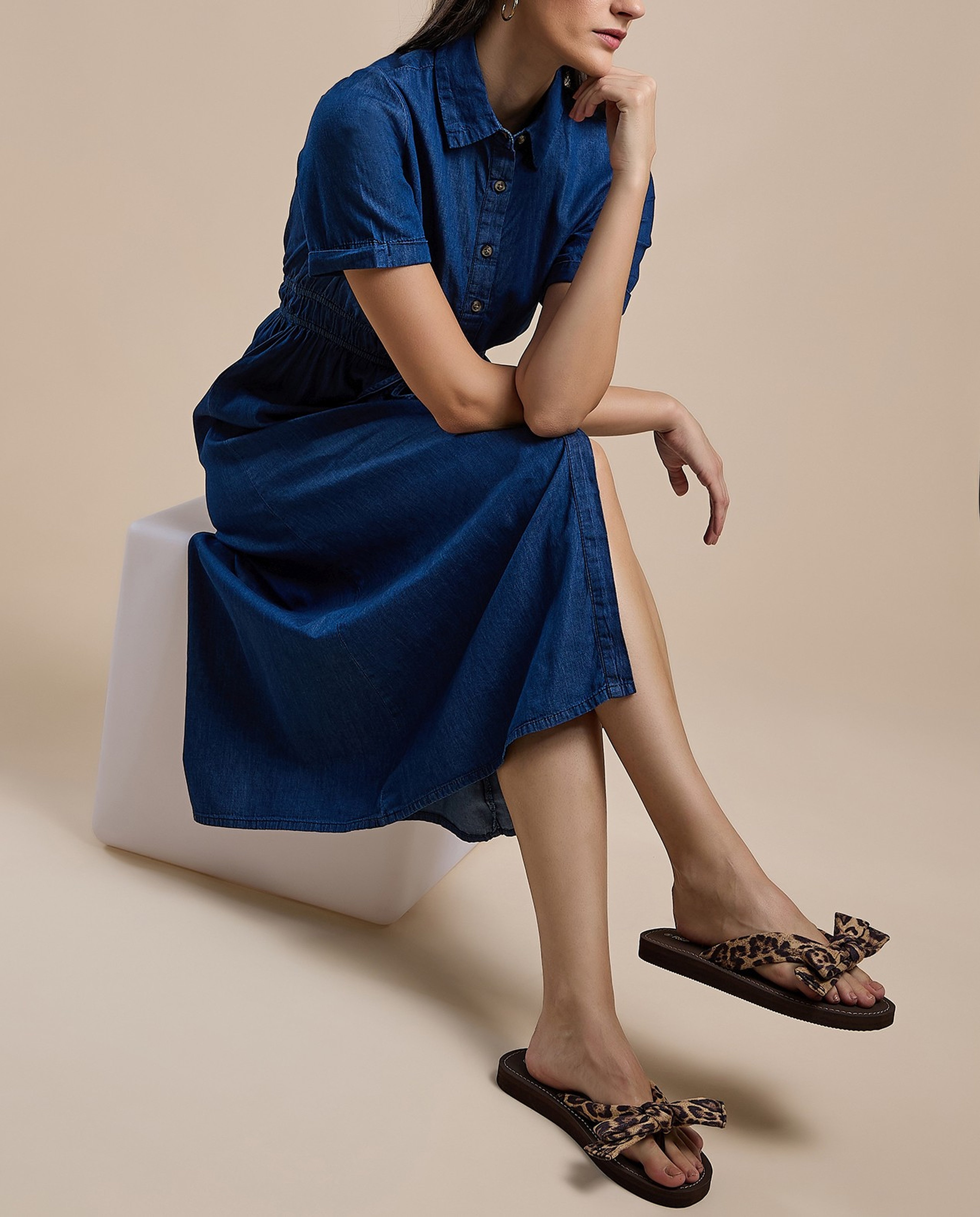 Leopard Printed Bow Detail Flat Sandals