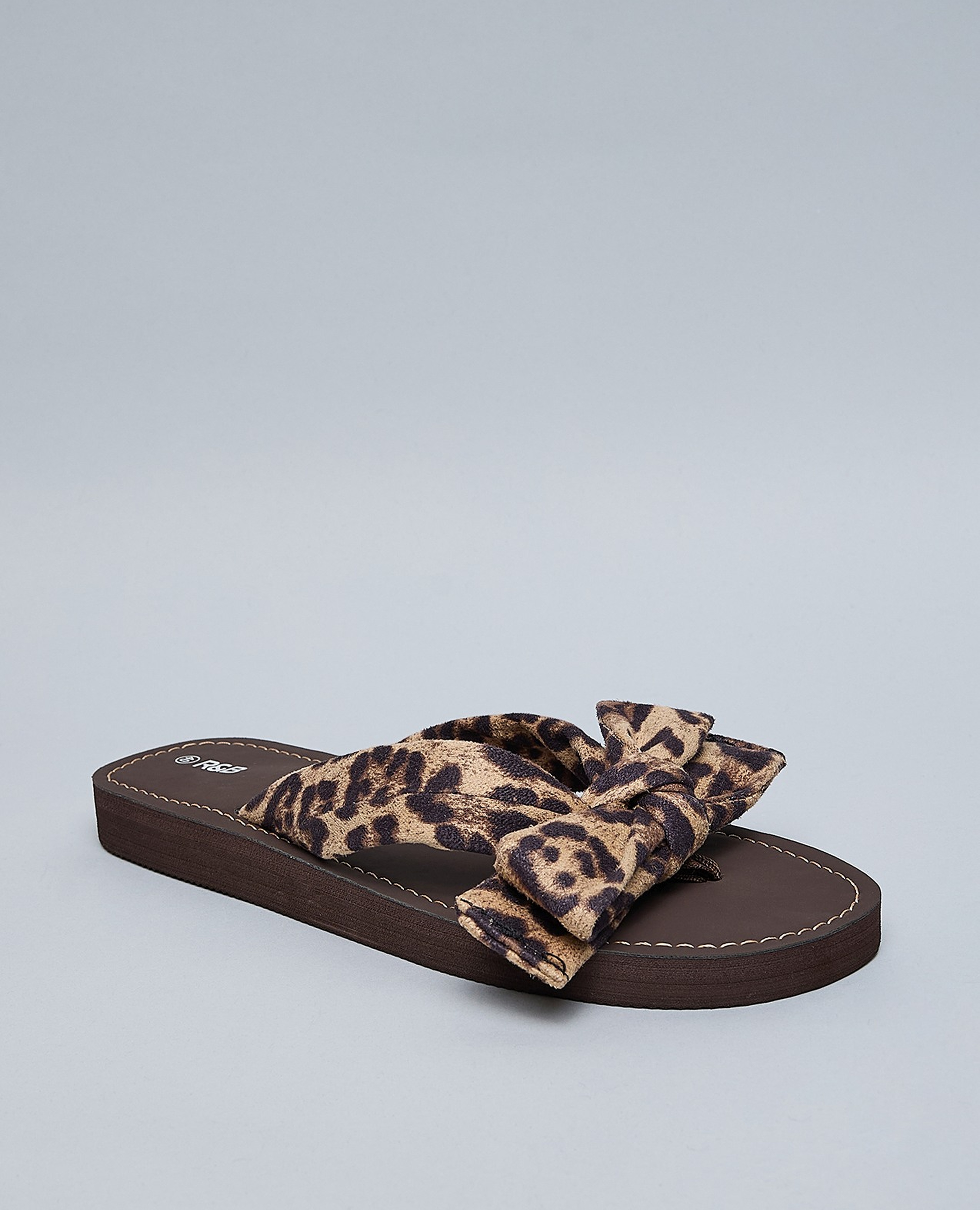 Leopard Printed Bow Detail Flat Sandals