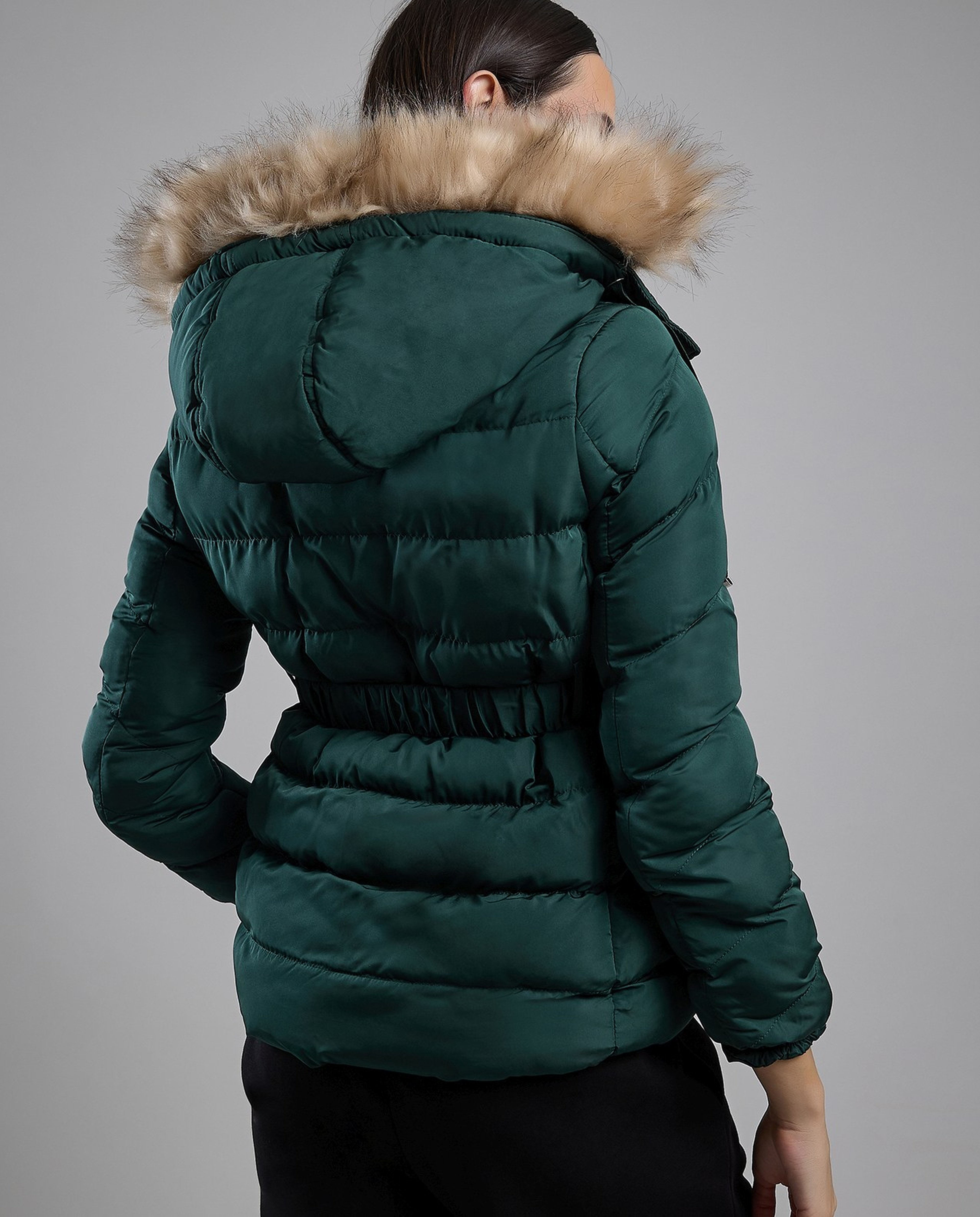 Quilted Hooded Puffer Jacket with Zipper Closure