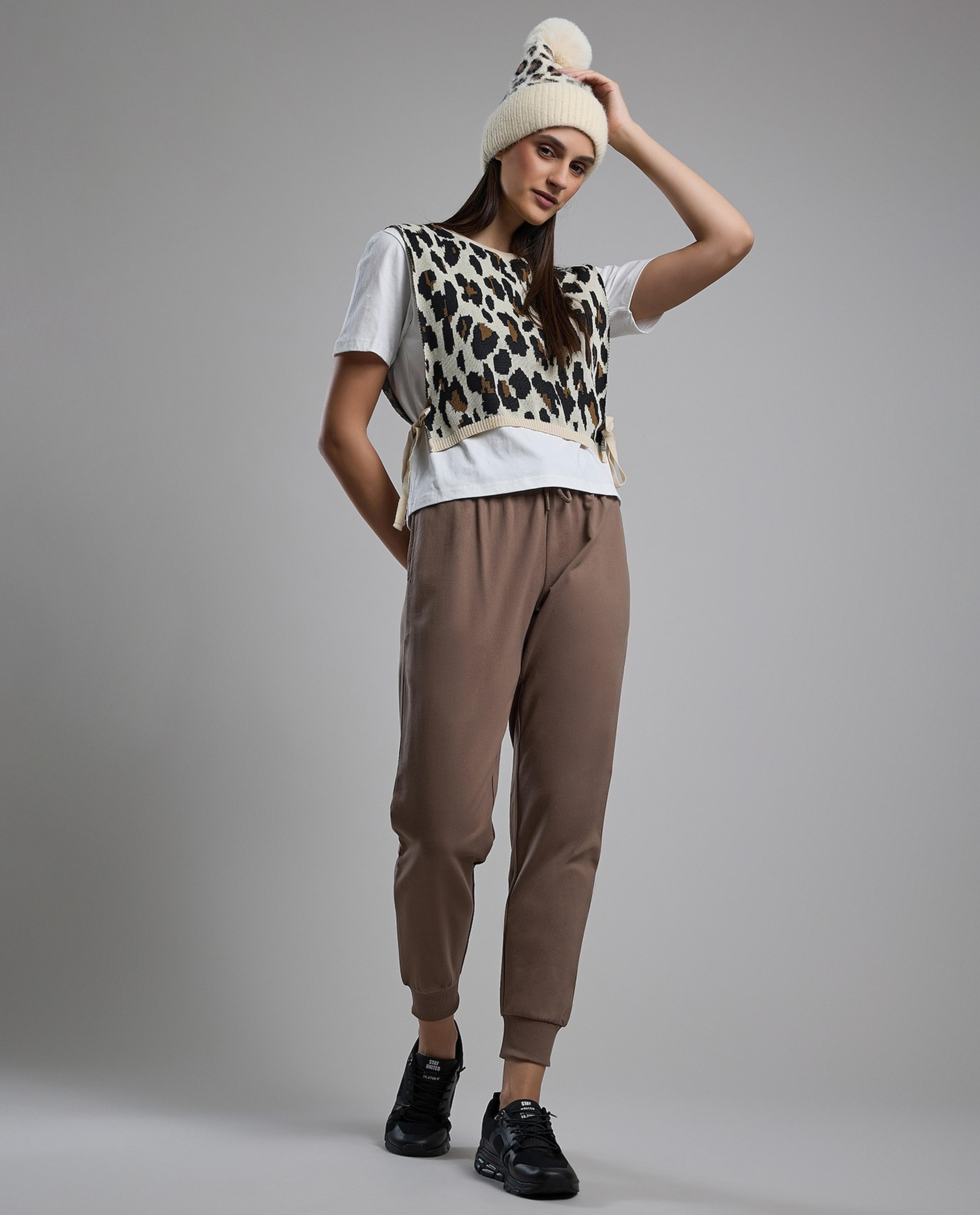 Animal Patterned Layered Top with Crew Neck and Short Sleeves