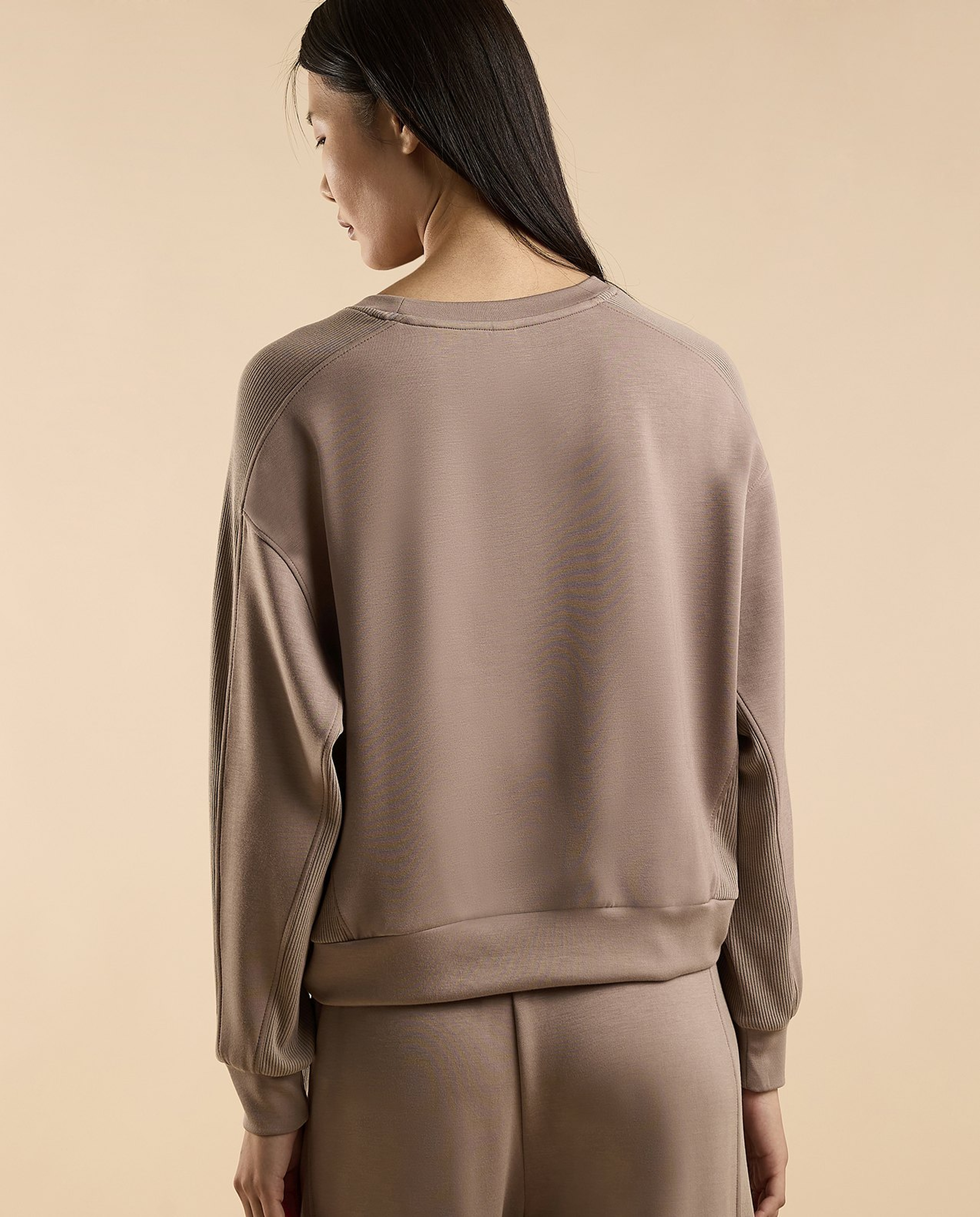 Solid Sweatshirt with Crew Neck and Long Sleeves