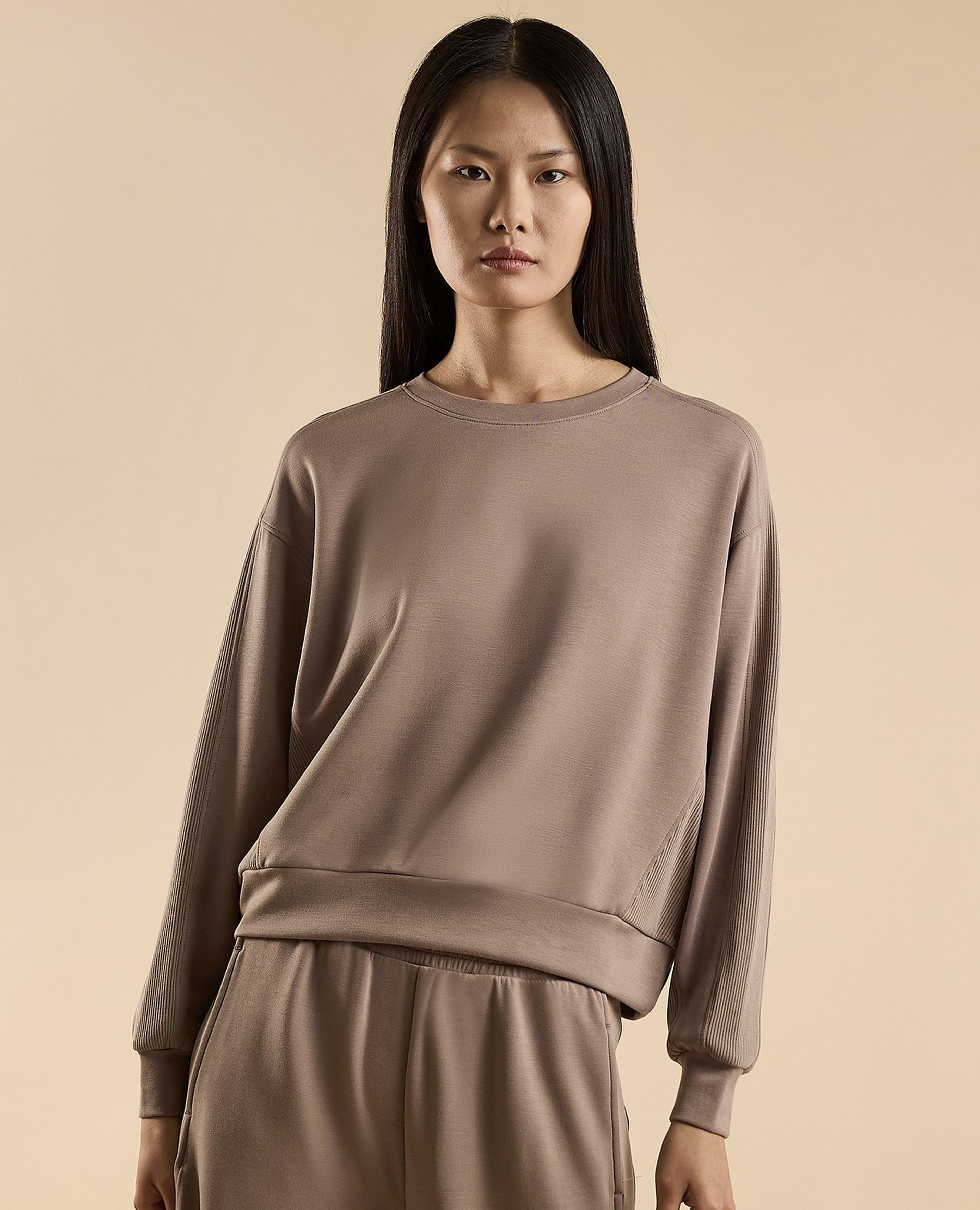 Solid Sweatshirt with Crew Neck and Long Sleeves