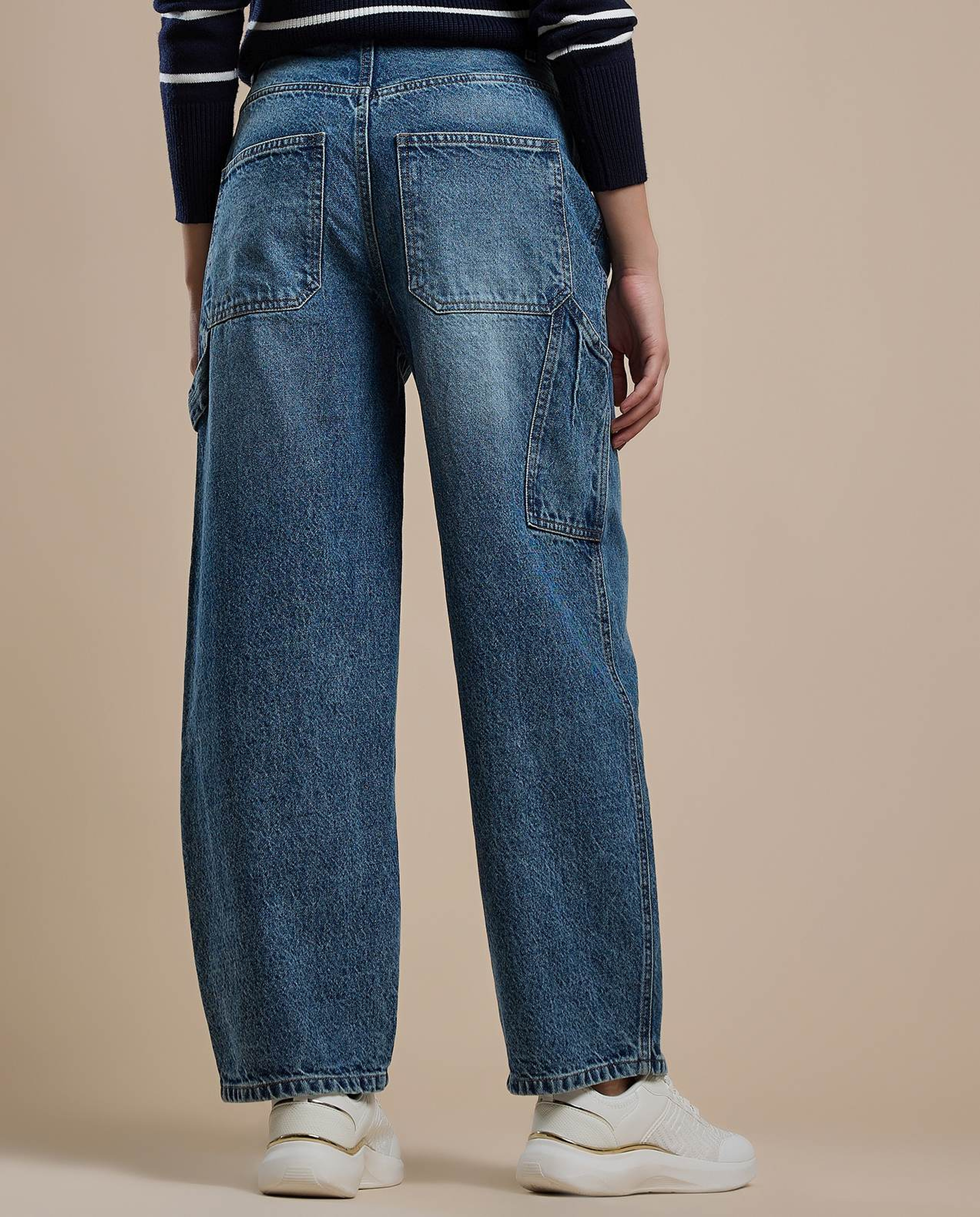 Faded Skater Jeans with Button Closure