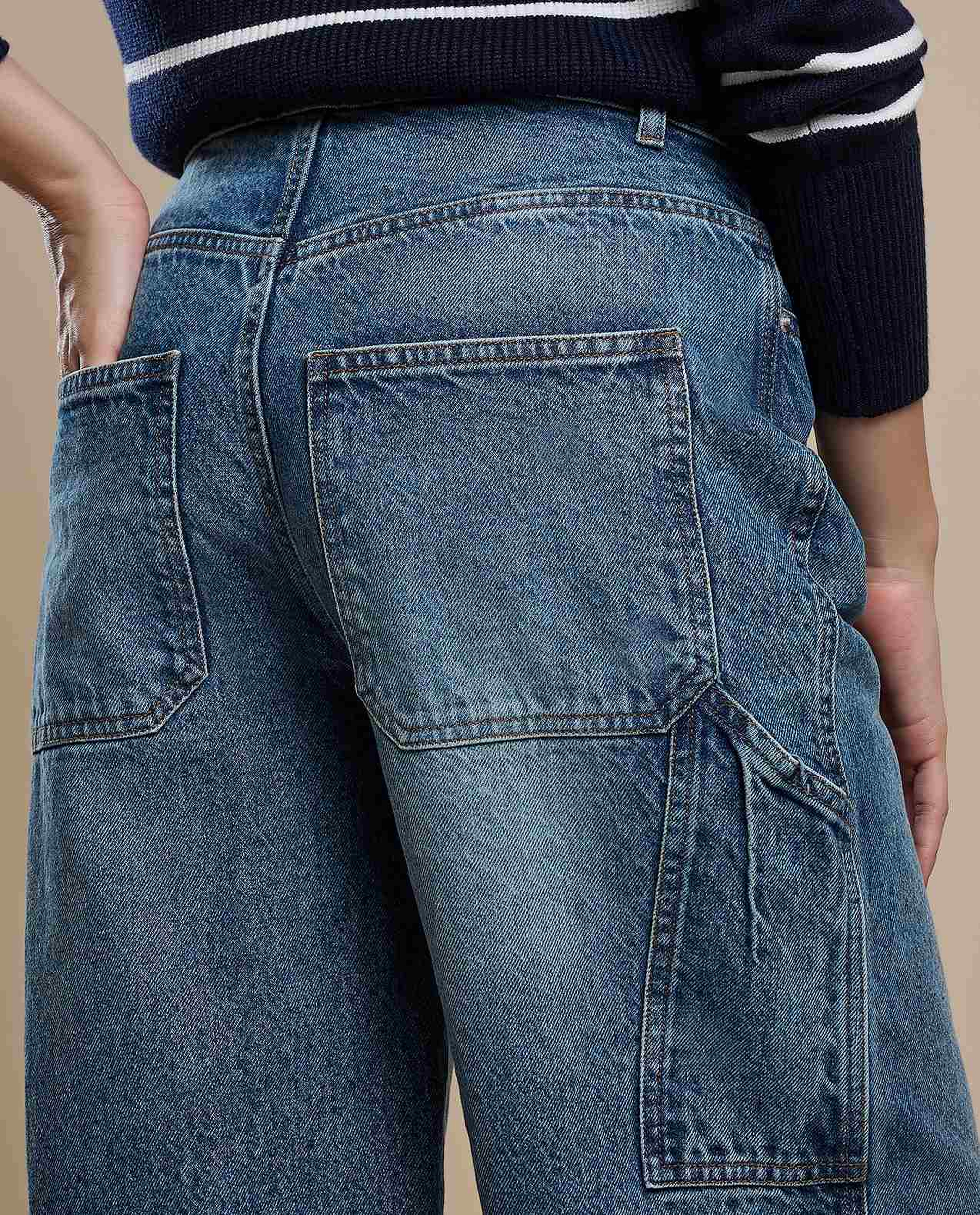 Faded Skater Jeans with Button Closure