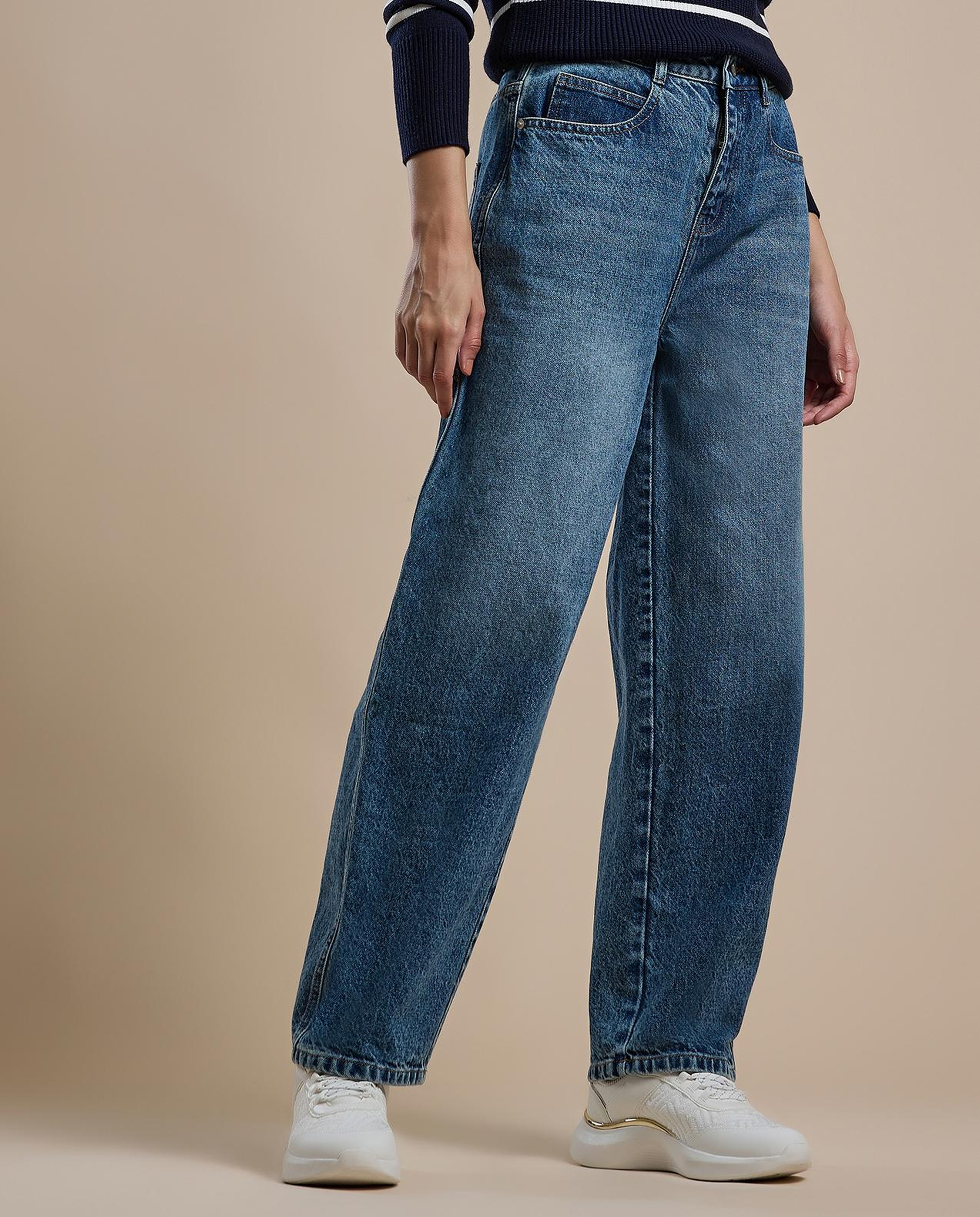 Faded Skater Jeans with Button Closure