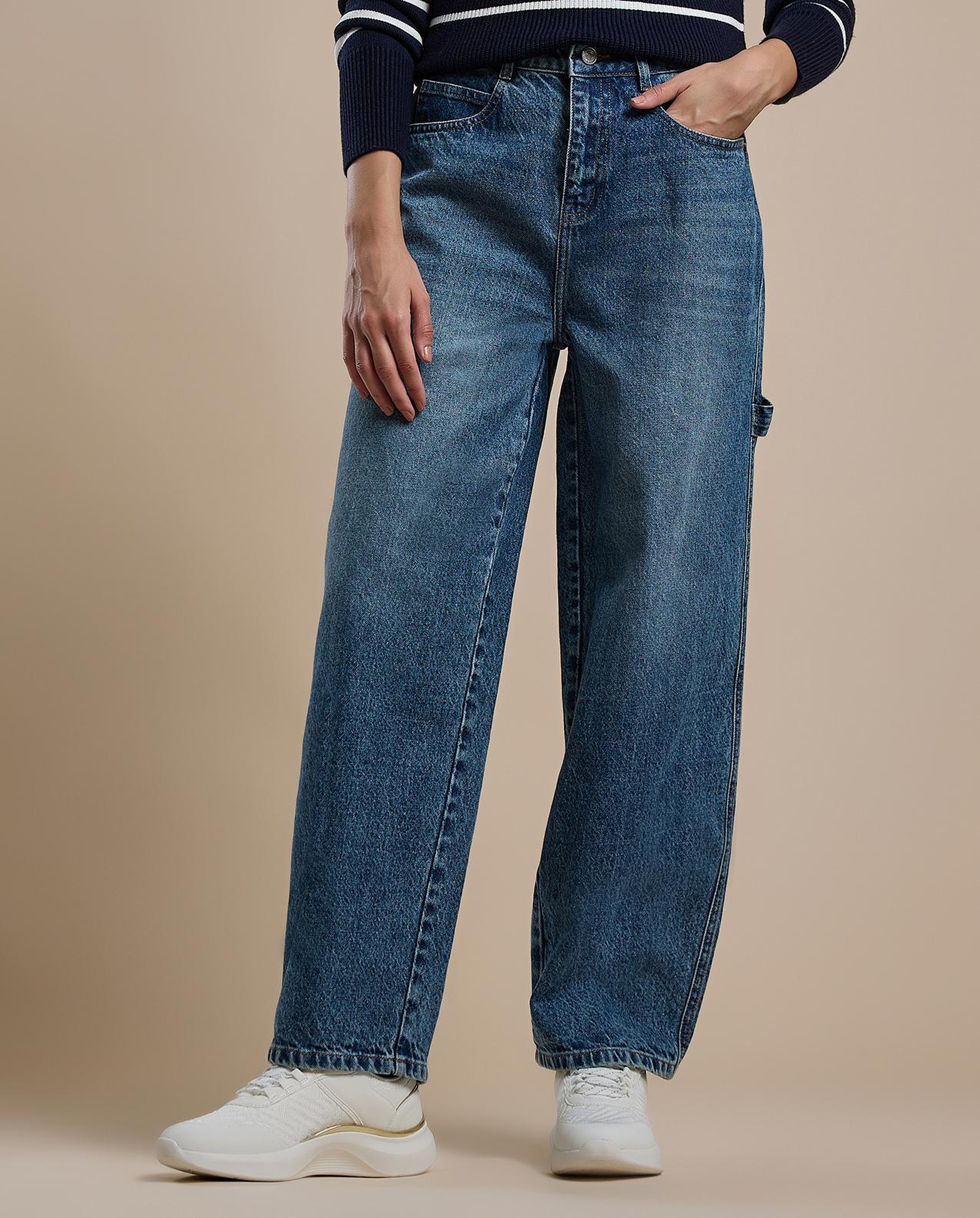 Faded Skater Jeans with Button Closure