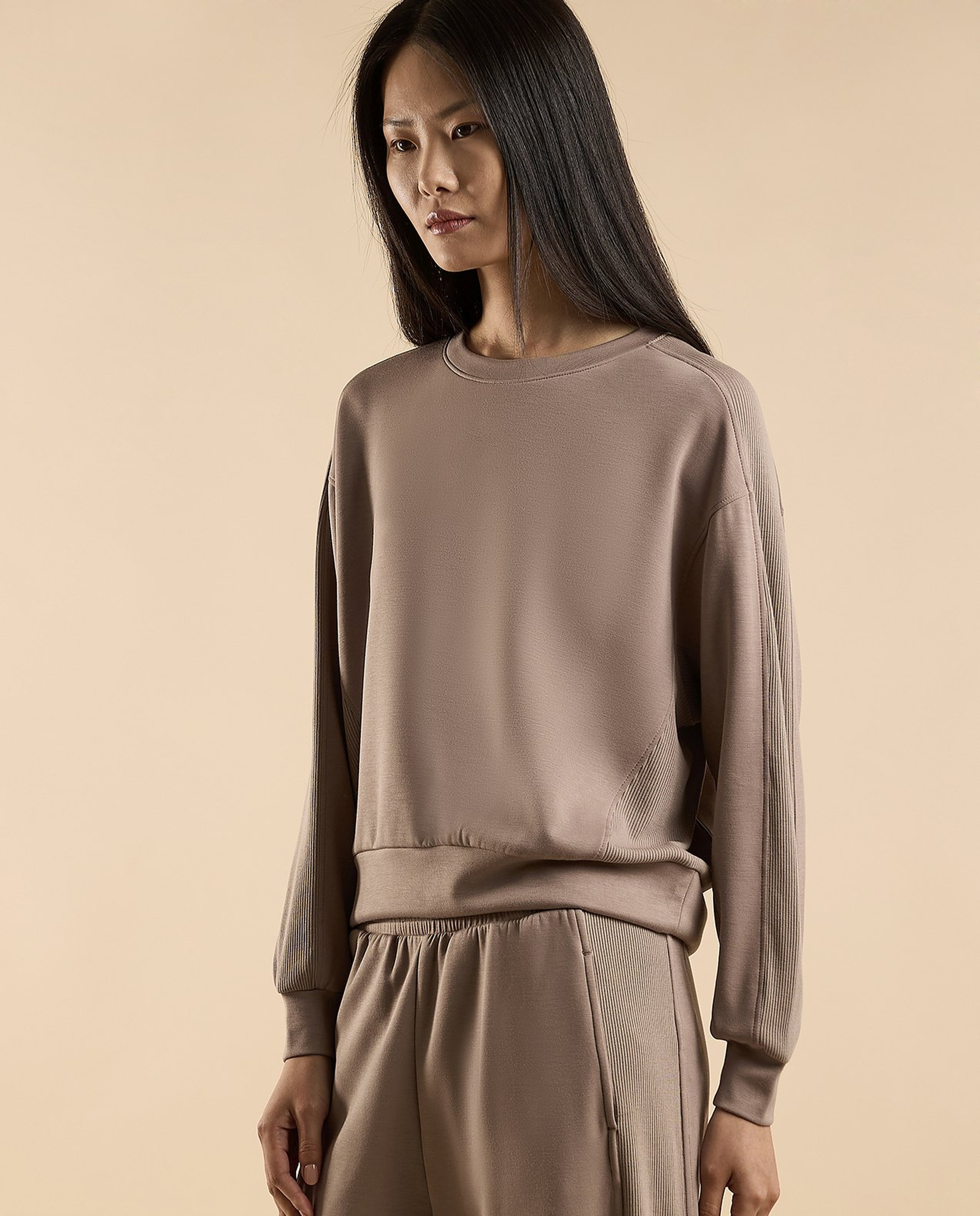 Solid Sweatshirt with Crew Neck and Long Sleeves