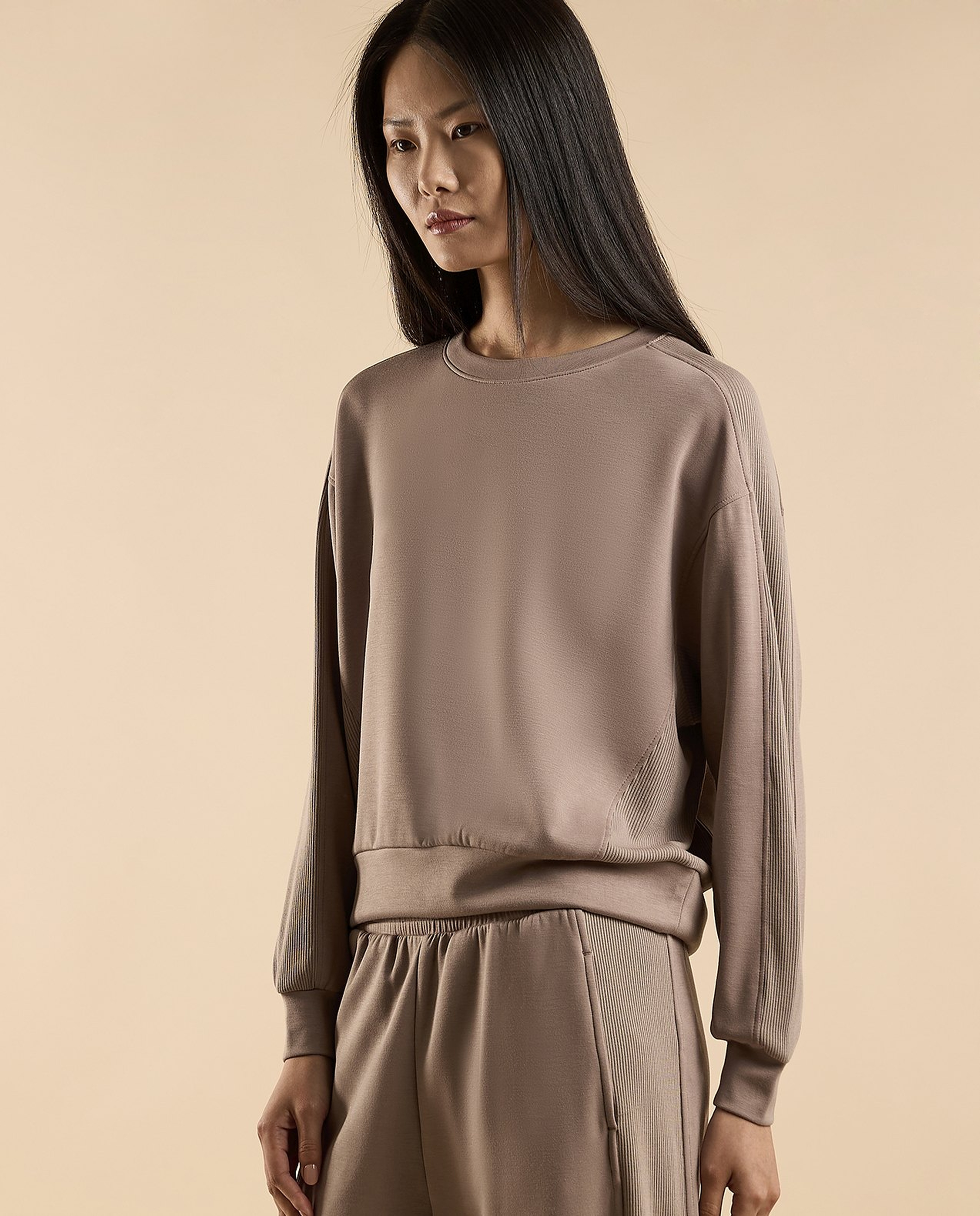 Solid Sweatshirt with Crew Neck and Long Sleeves