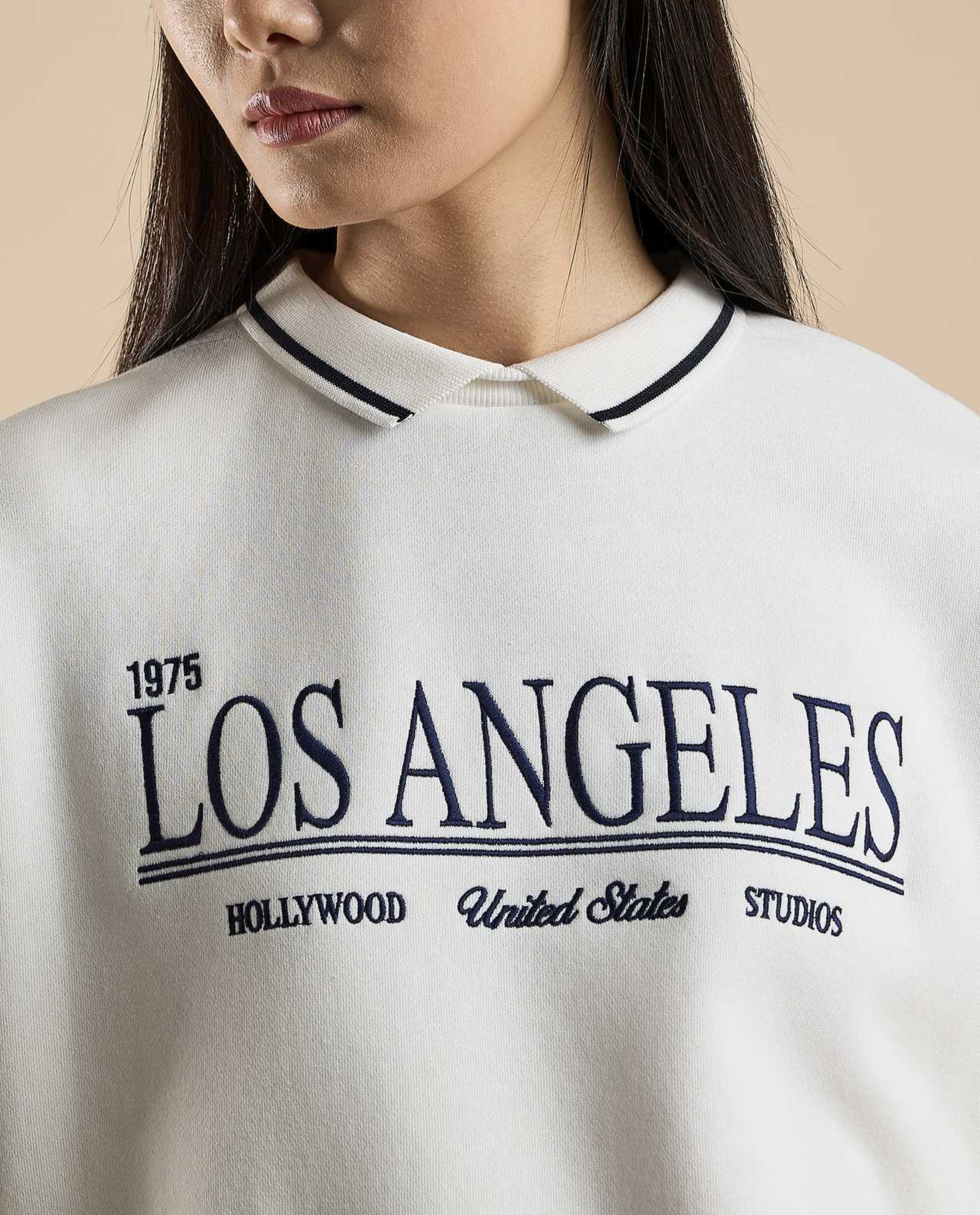 Typography Print Collared Sweatshirt with Long Sleeves
