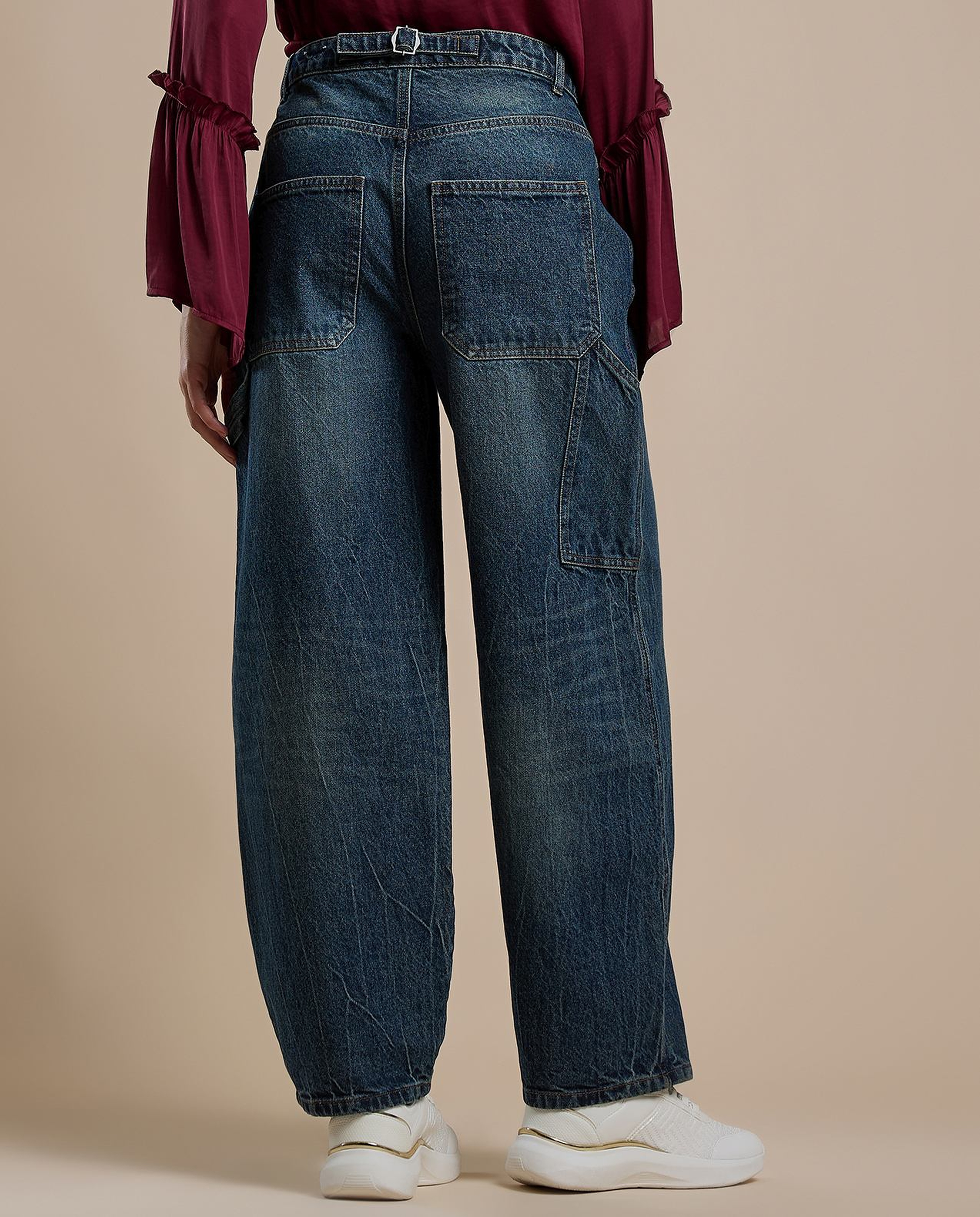 Faded Skater Jeans with Button Closure
