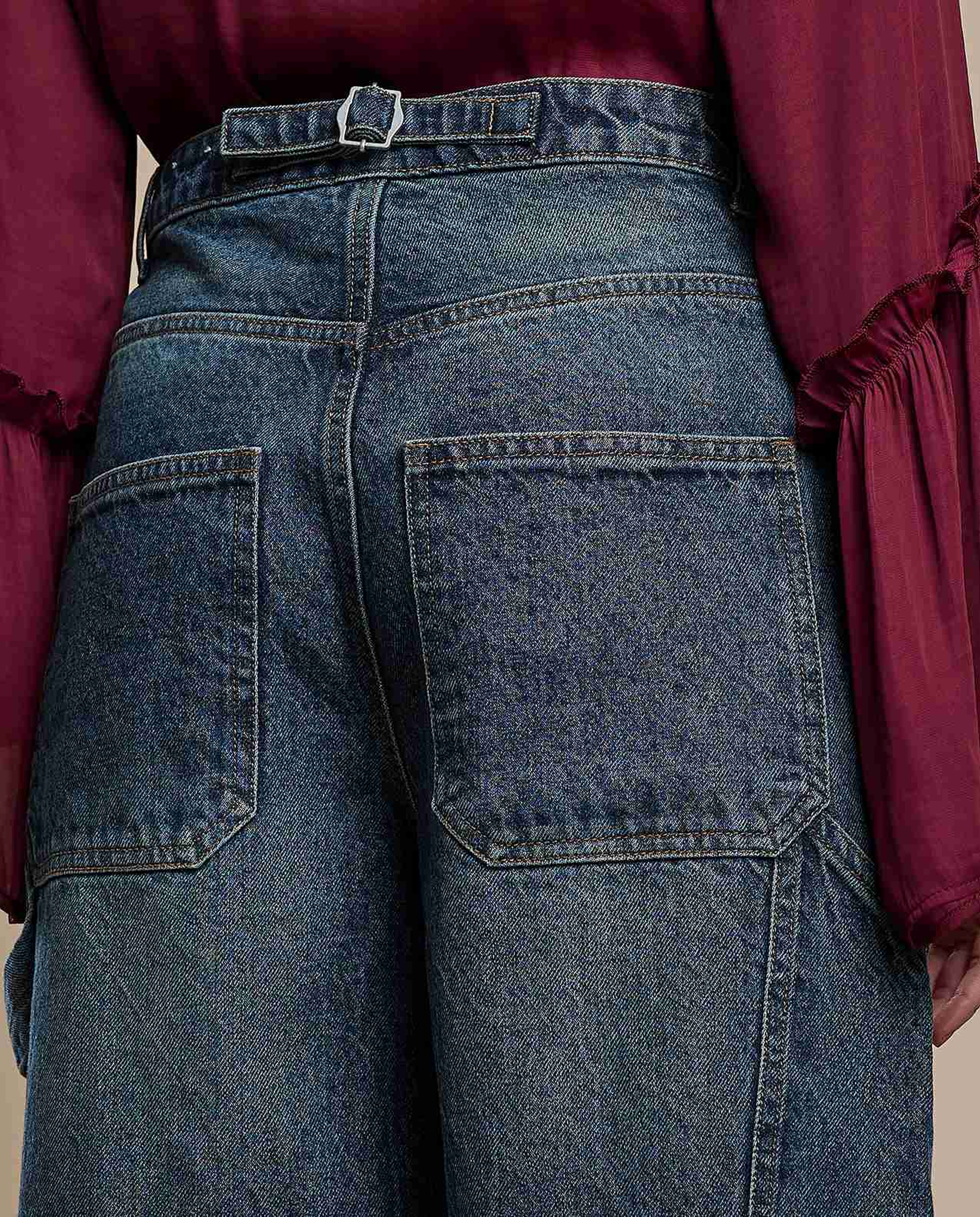 Faded Skater Jeans with Button Closure