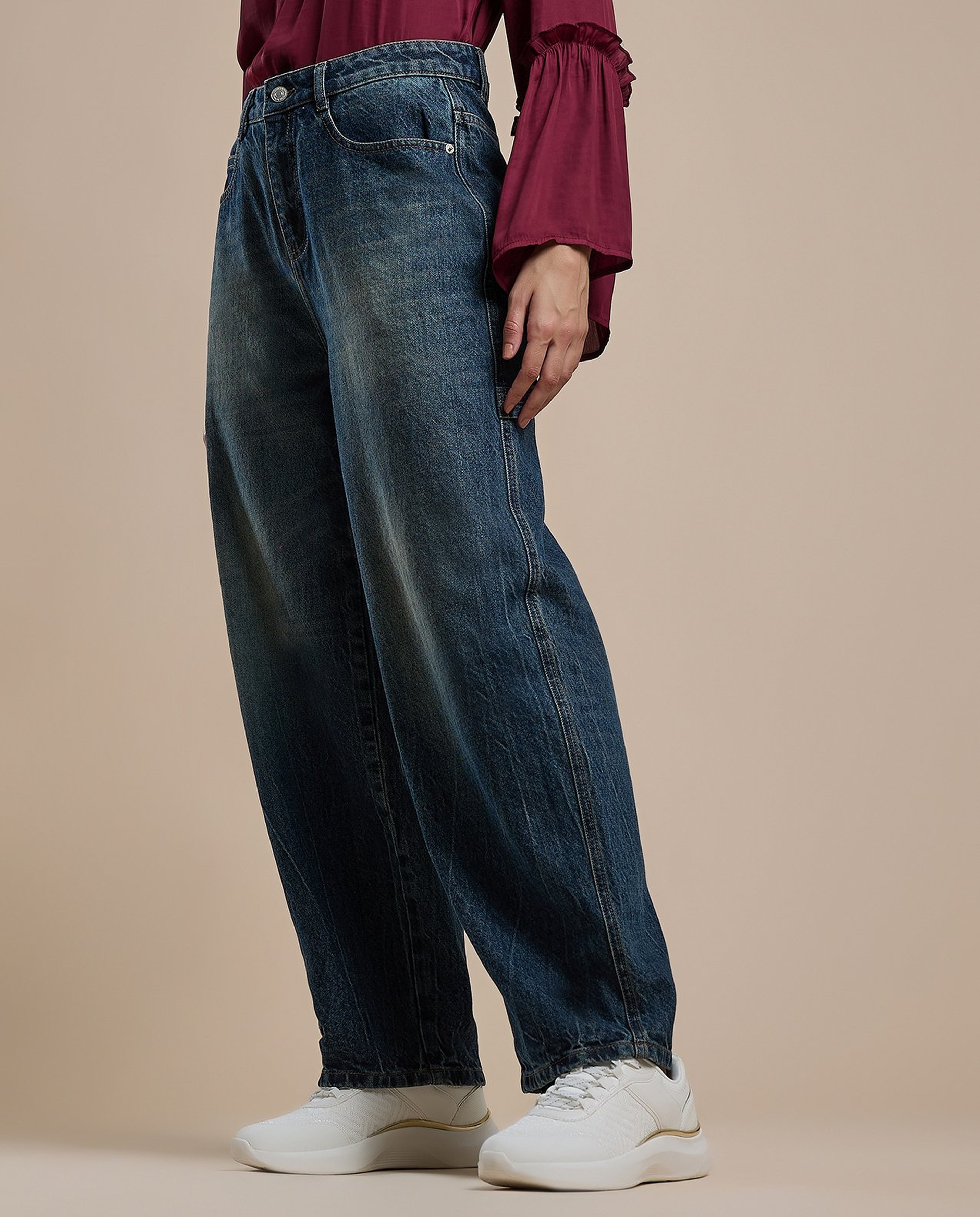 Faded Skater Jeans with Button Closure