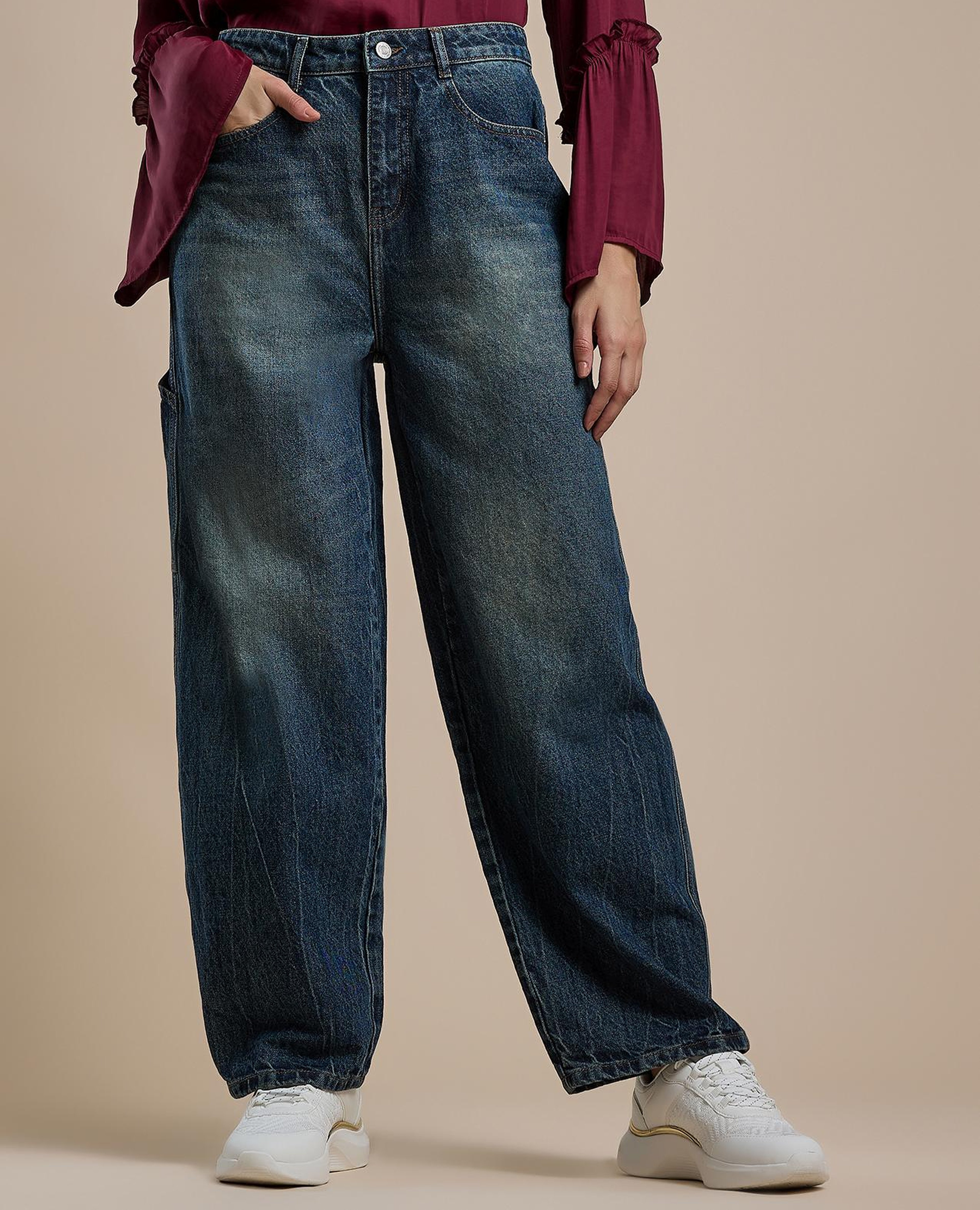 Faded Skater Jeans with Button Closure