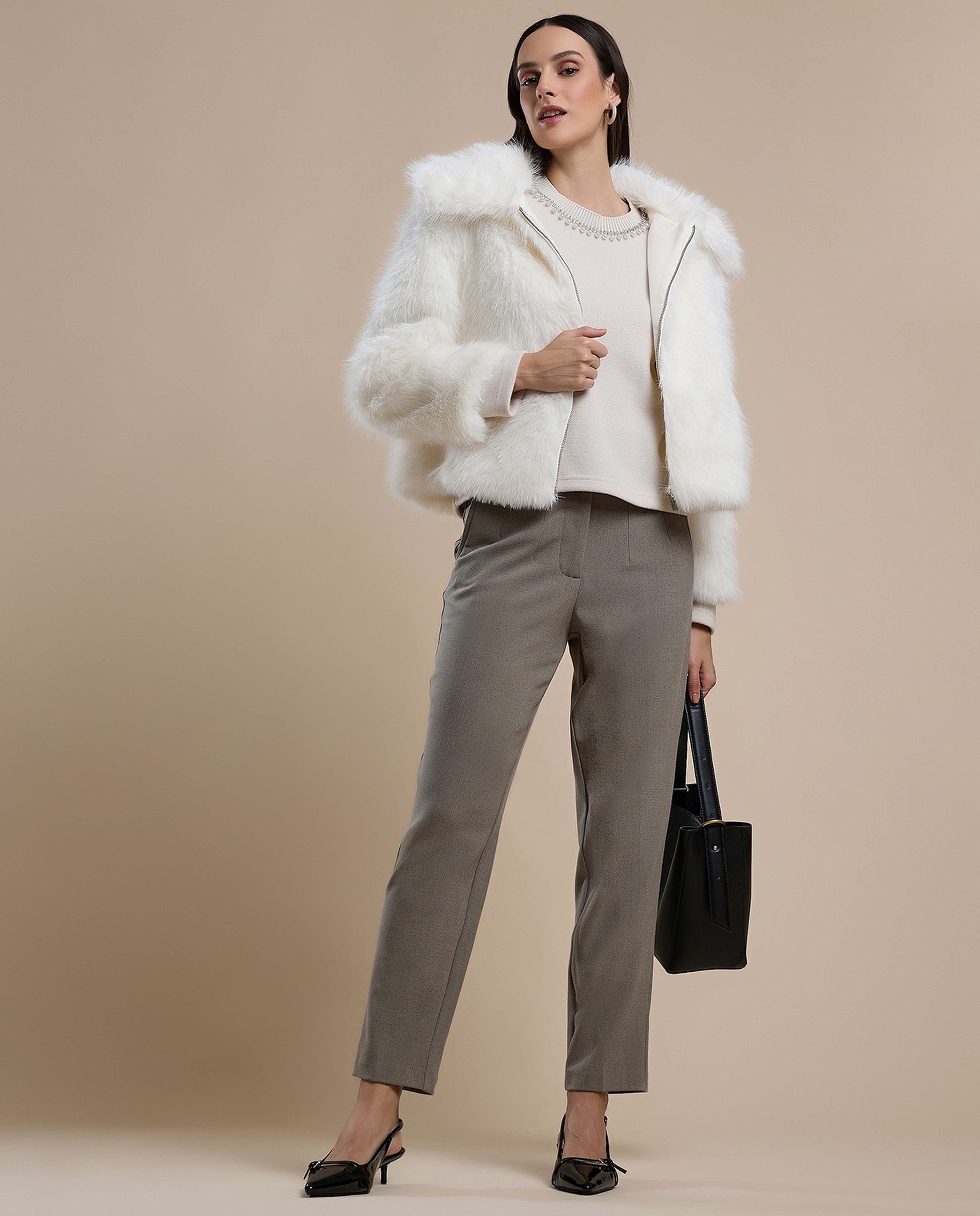 Pearl Detail Sweater with Crew Neck and Long Sleeves