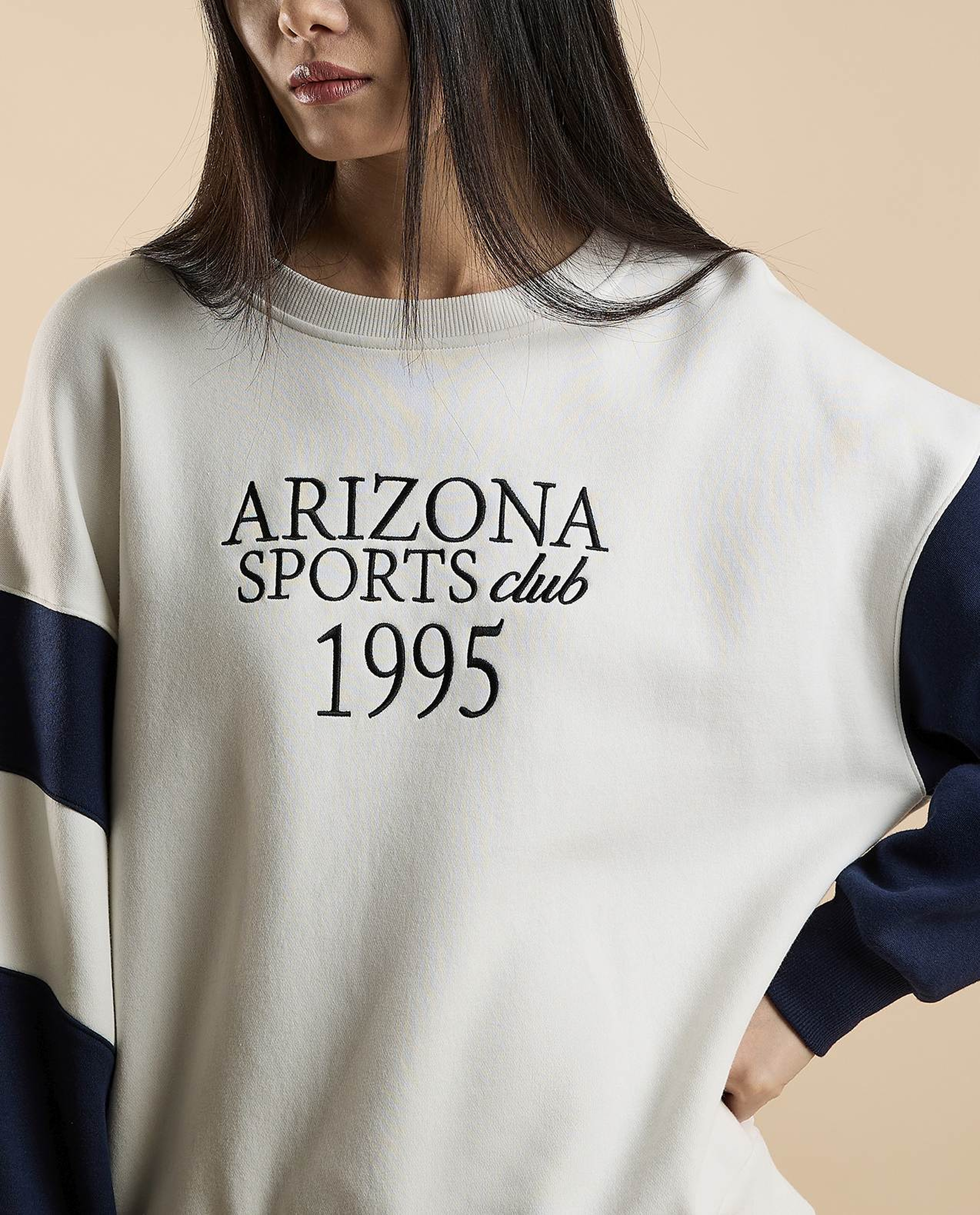 Color Block Sweatshirt with Crew Neck and Long Sleeves