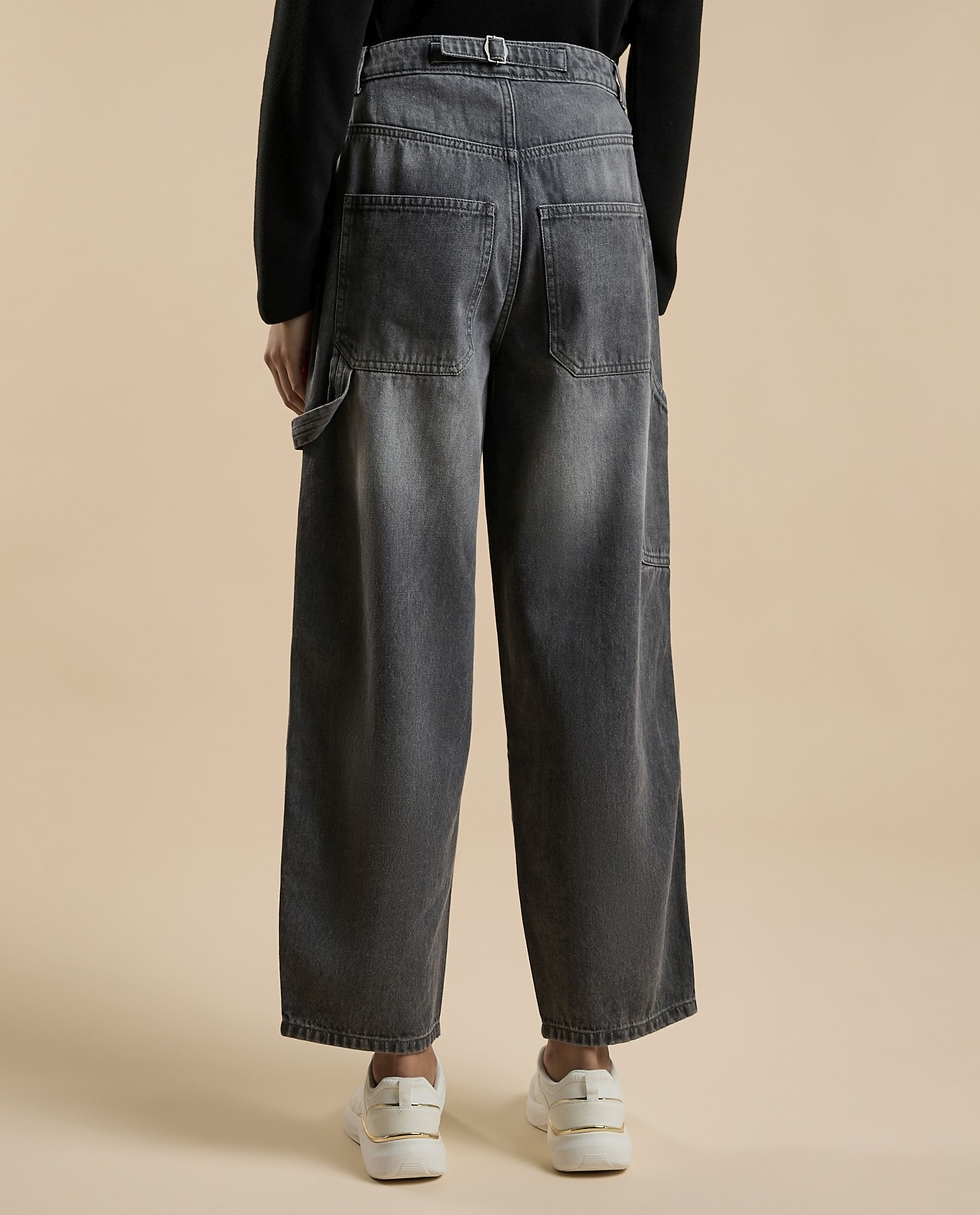 Faded Skater Jeans with Button Closure