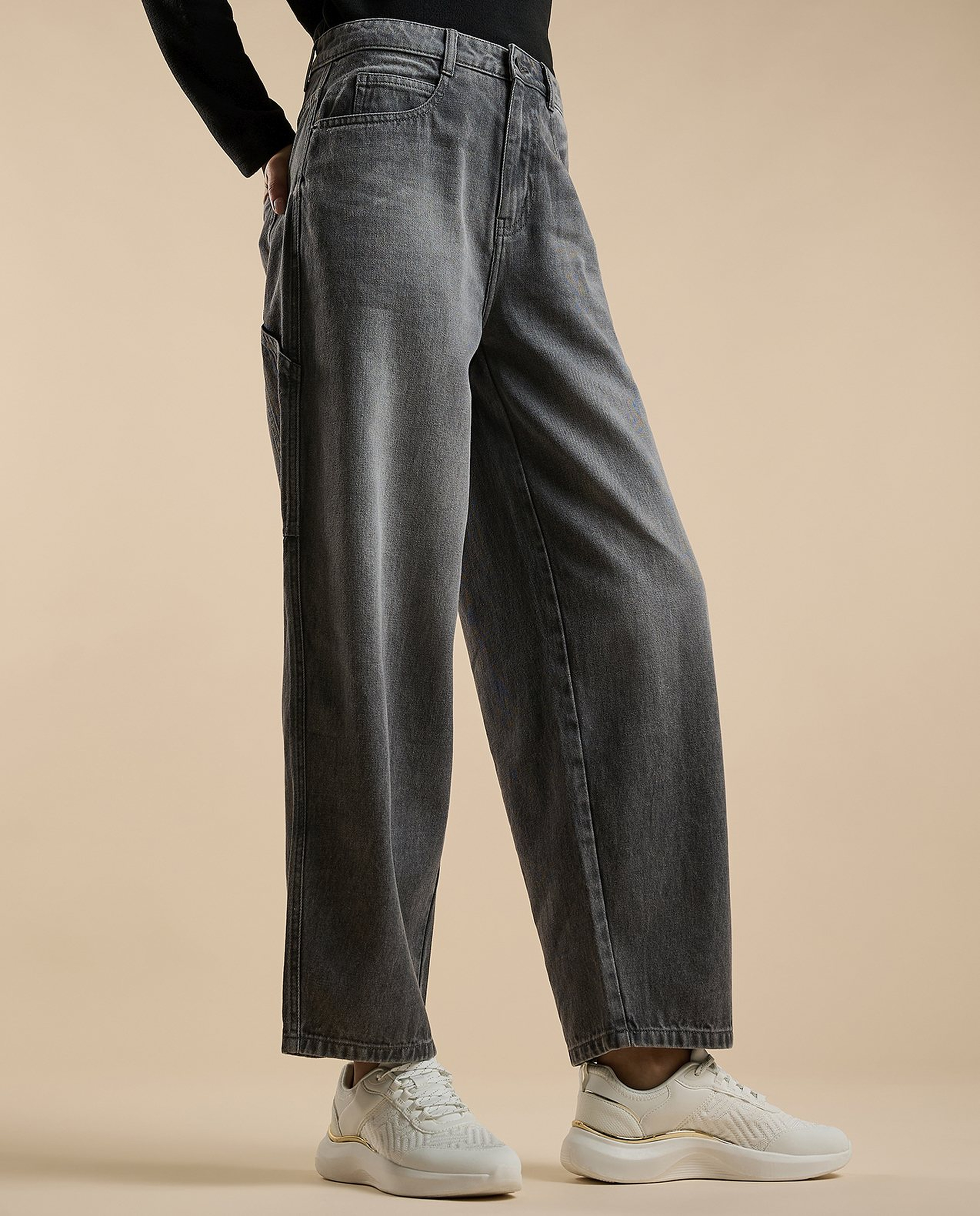 Faded Skater Jeans with Button Closure