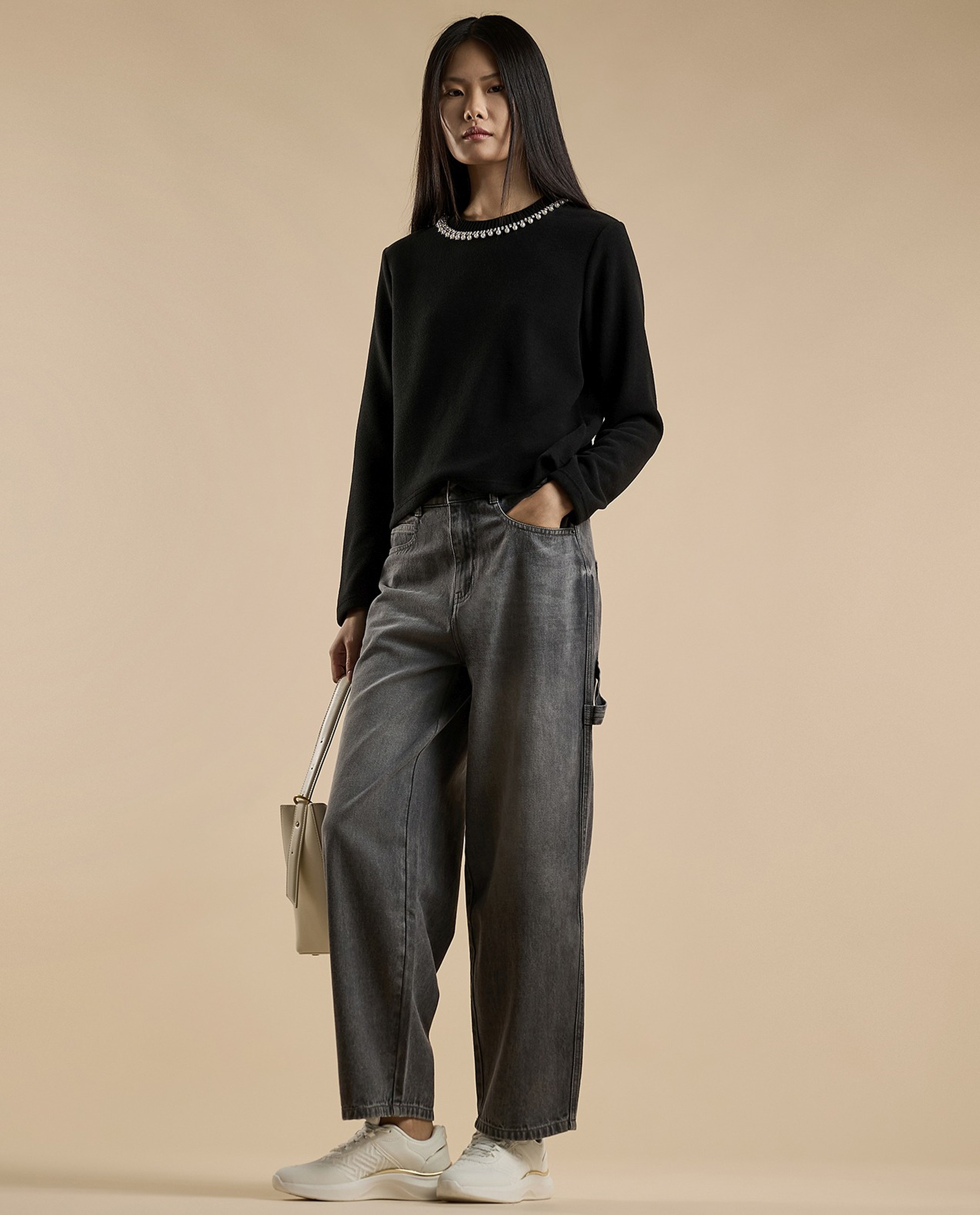 Faded Skater Jeans with Button Closure