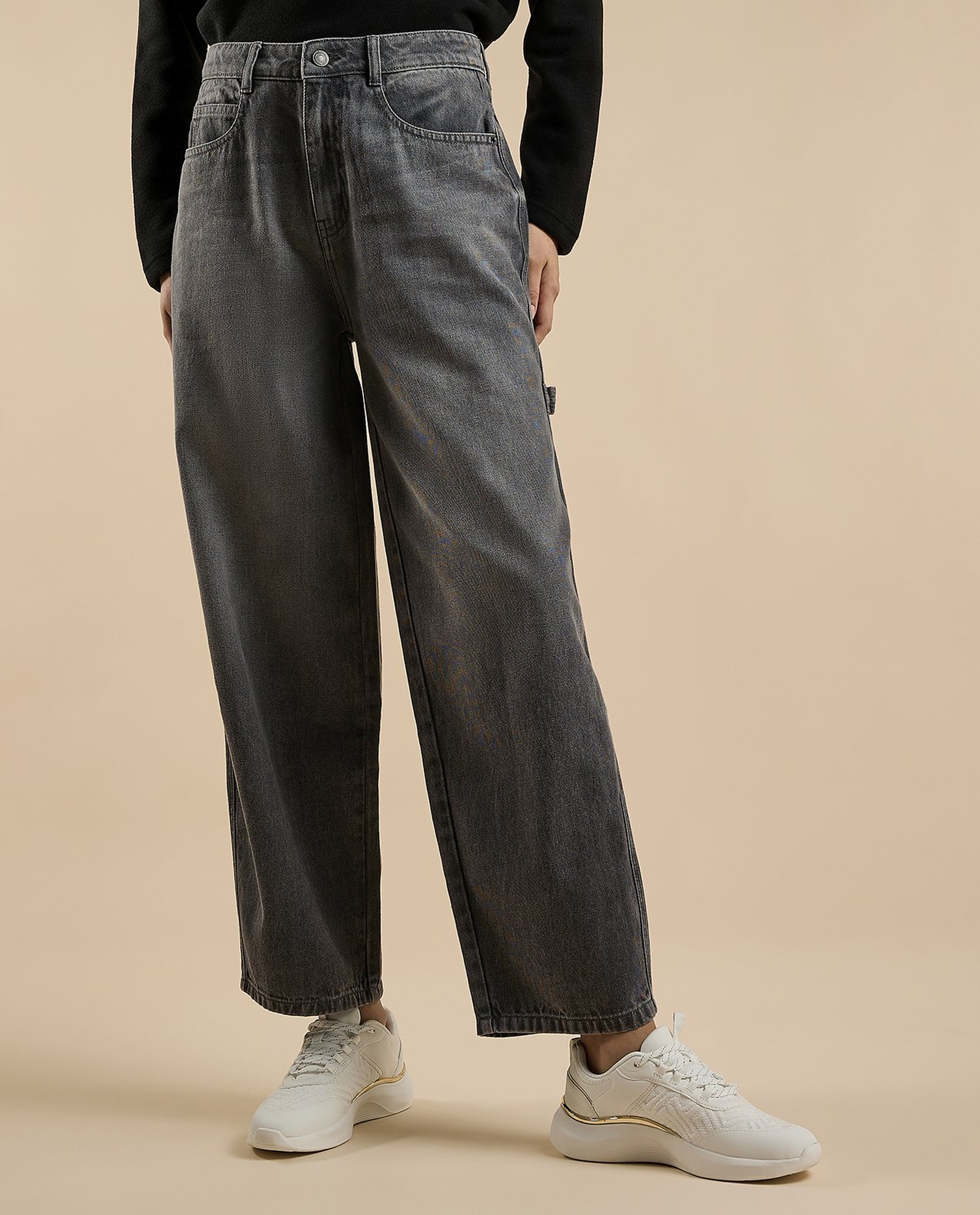 Faded Skater Jeans with Button Closure