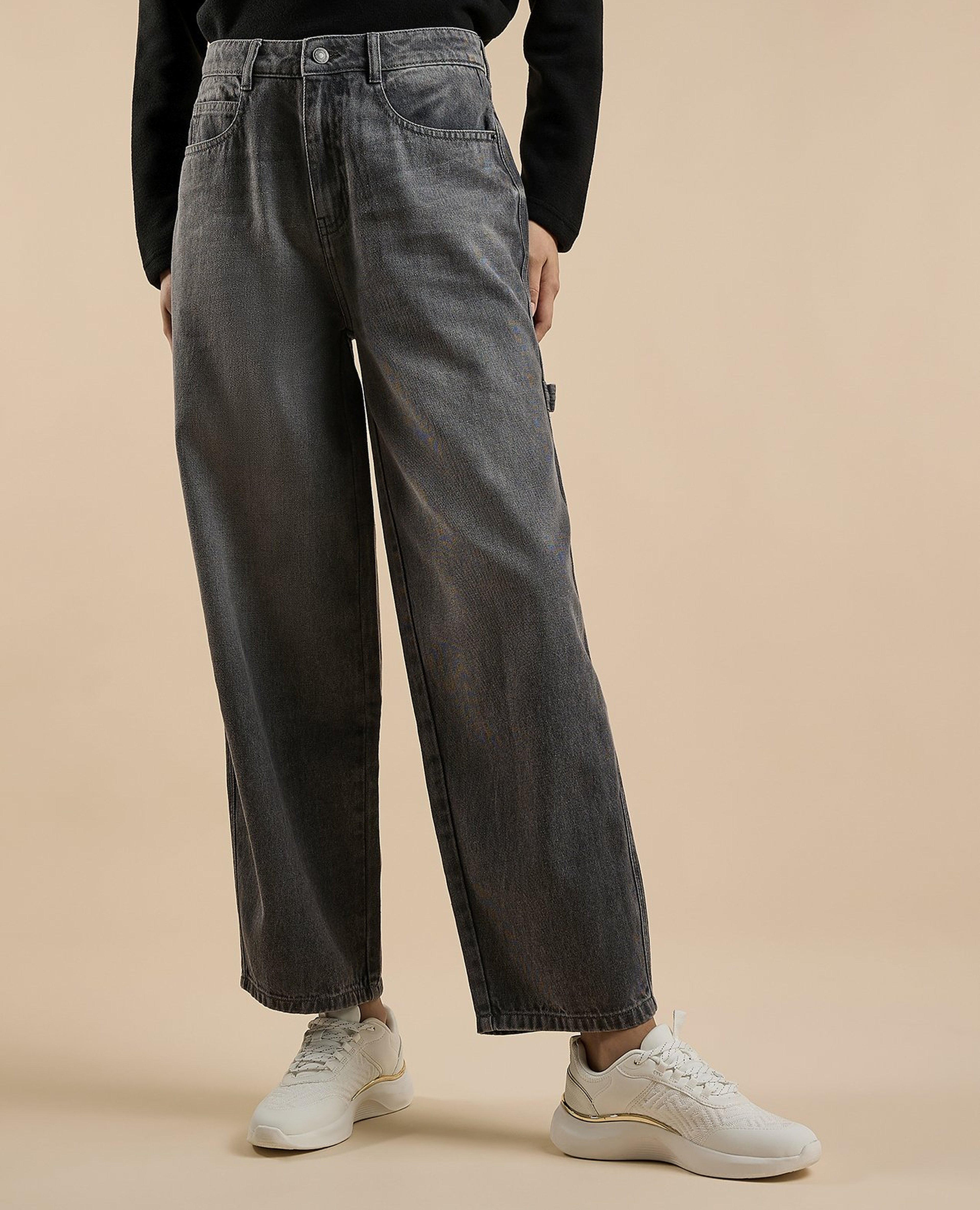 Faded Skater Jeans with Button Closure