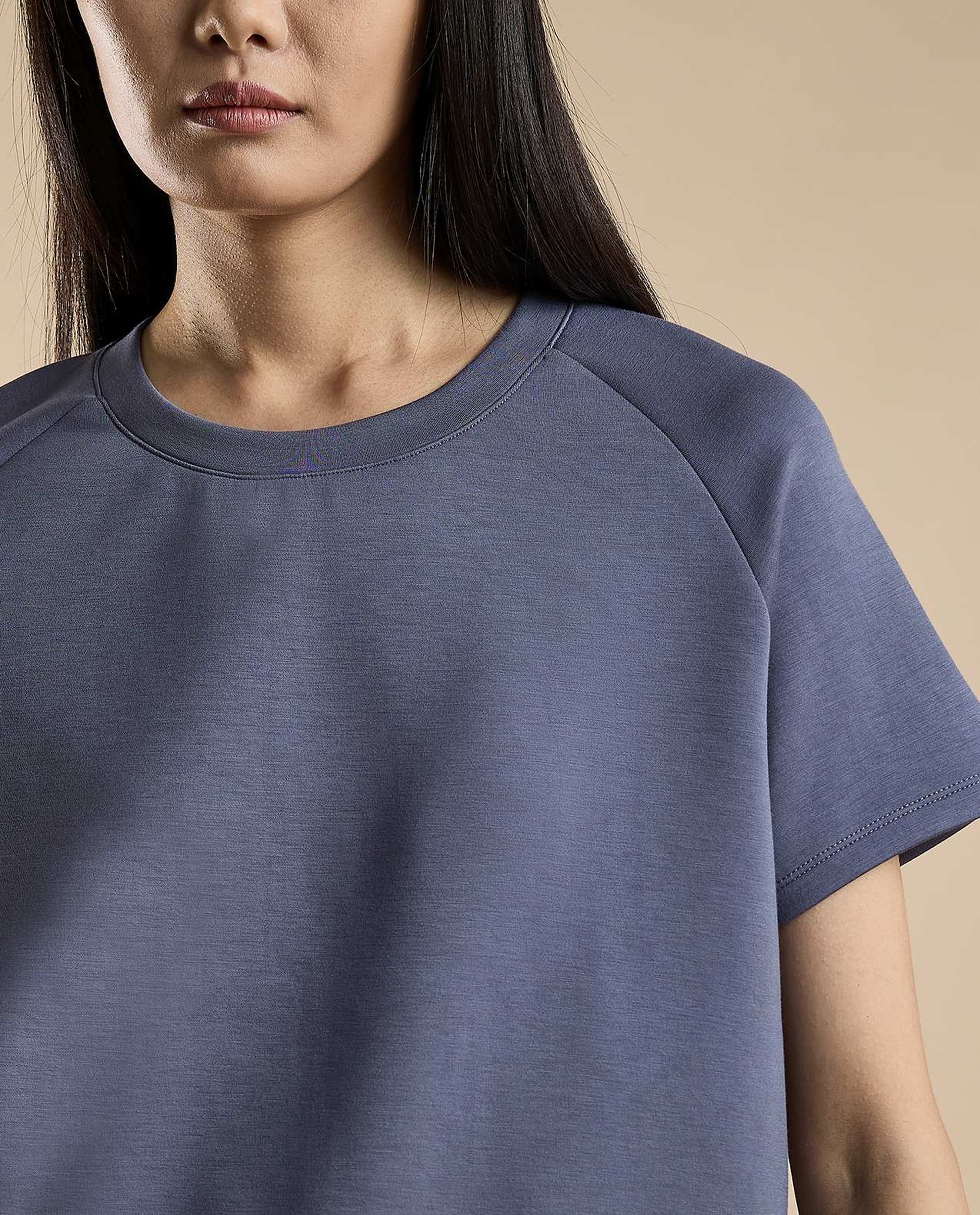 Solid T-Shirt with Crew Neck and Raglan Sleeves