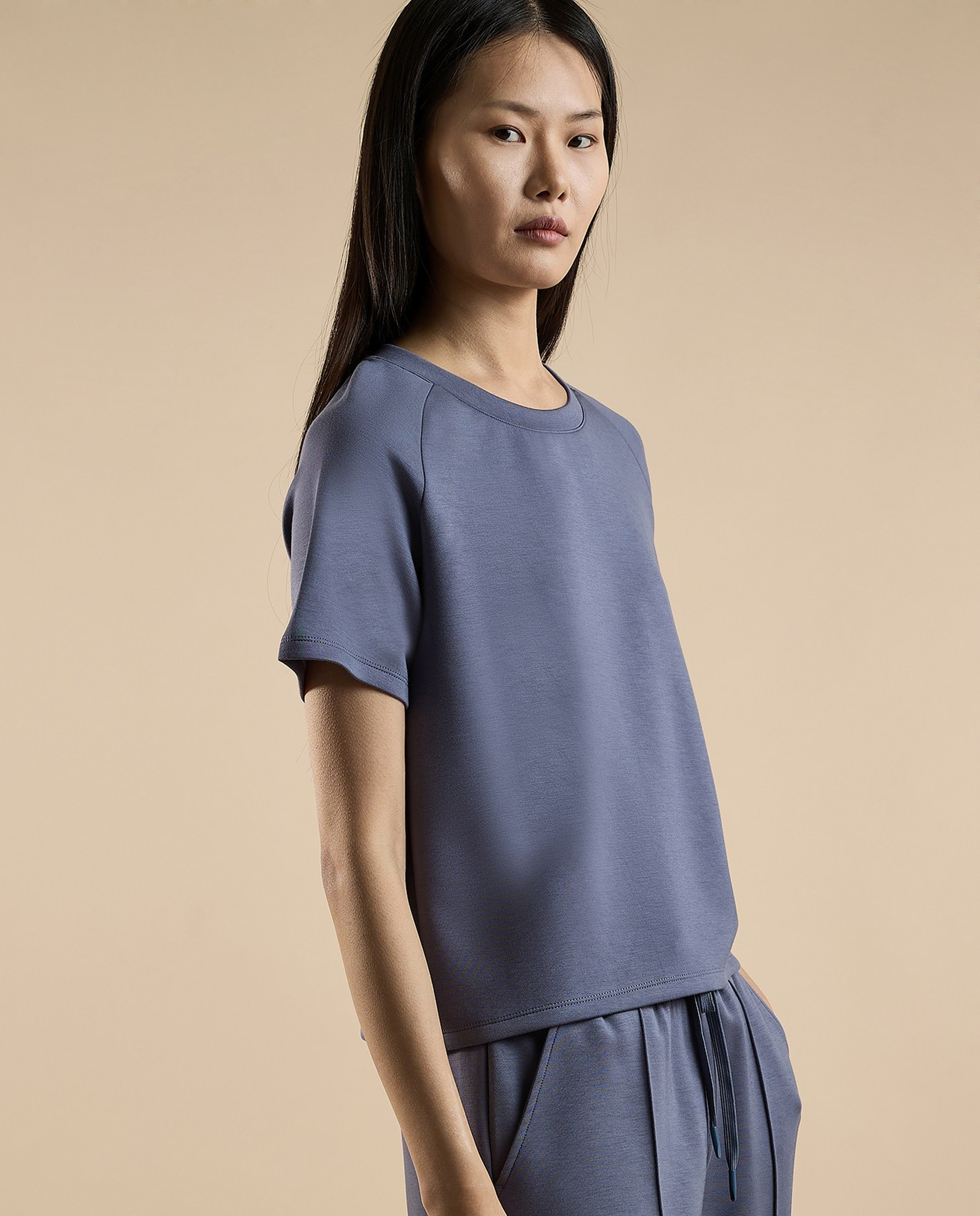 Solid T-Shirt with Crew Neck and Raglan Sleeves