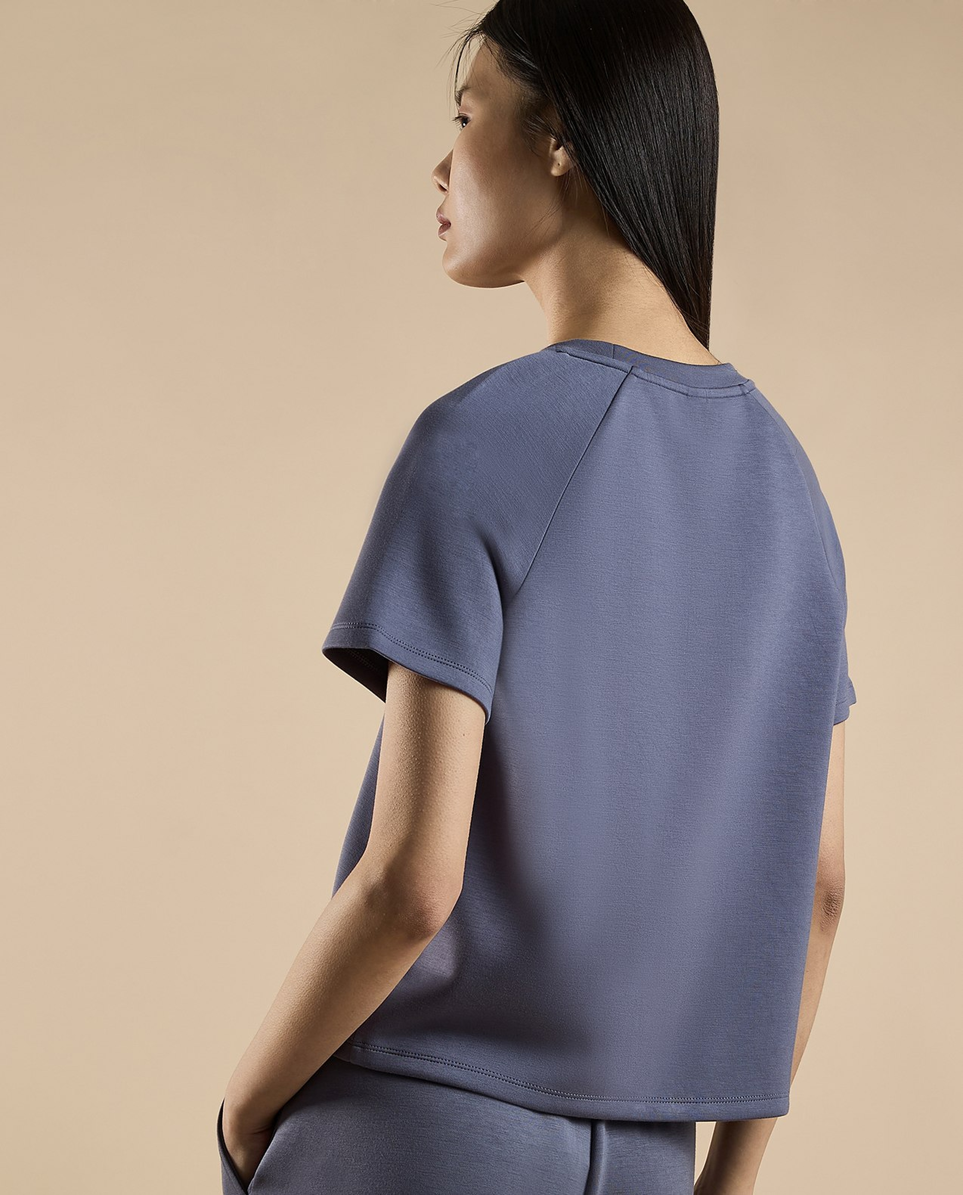 Solid T-Shirt with Crew Neck and Raglan Sleeves