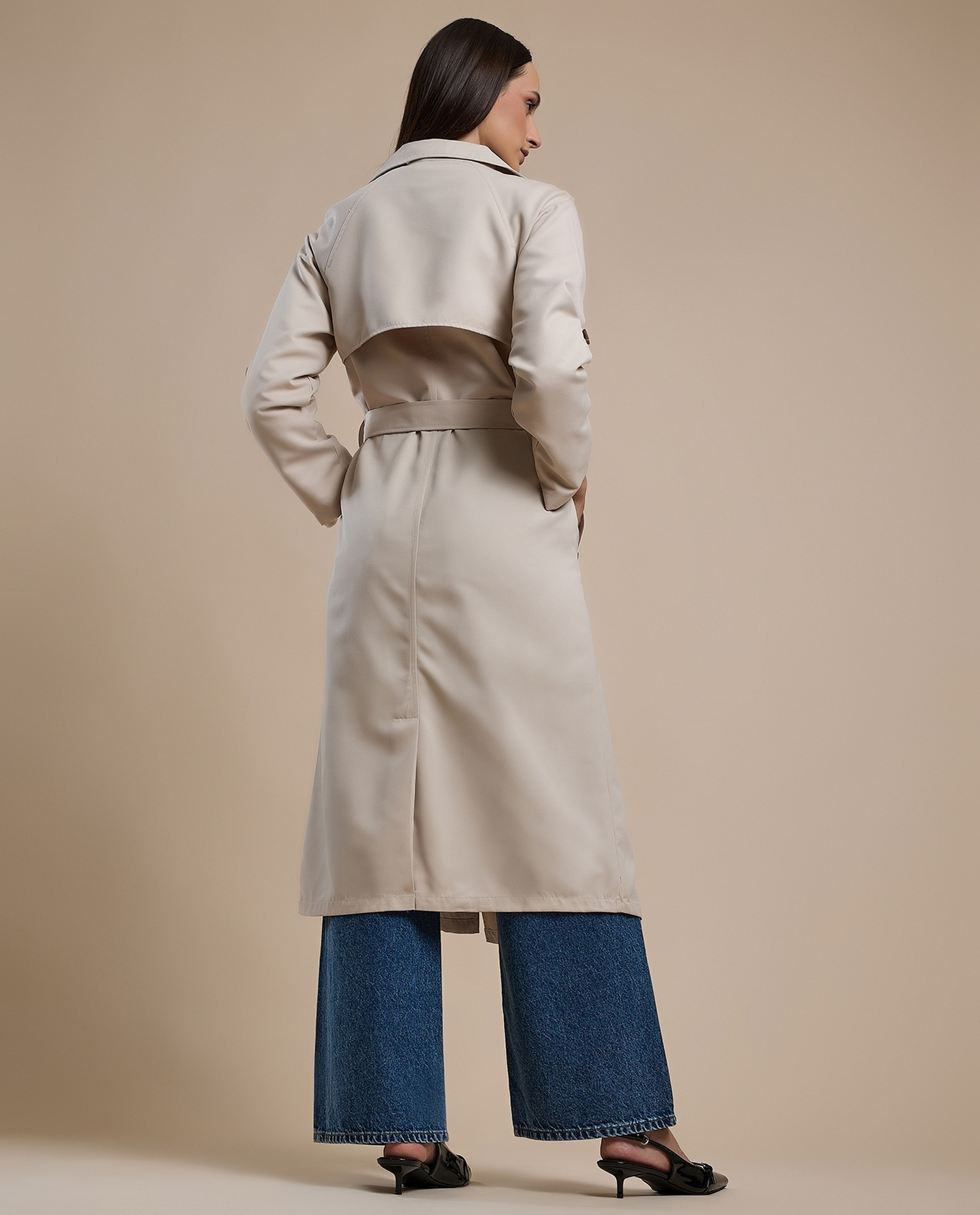 Solid Double Breasted Overcoat with Long Sleeves