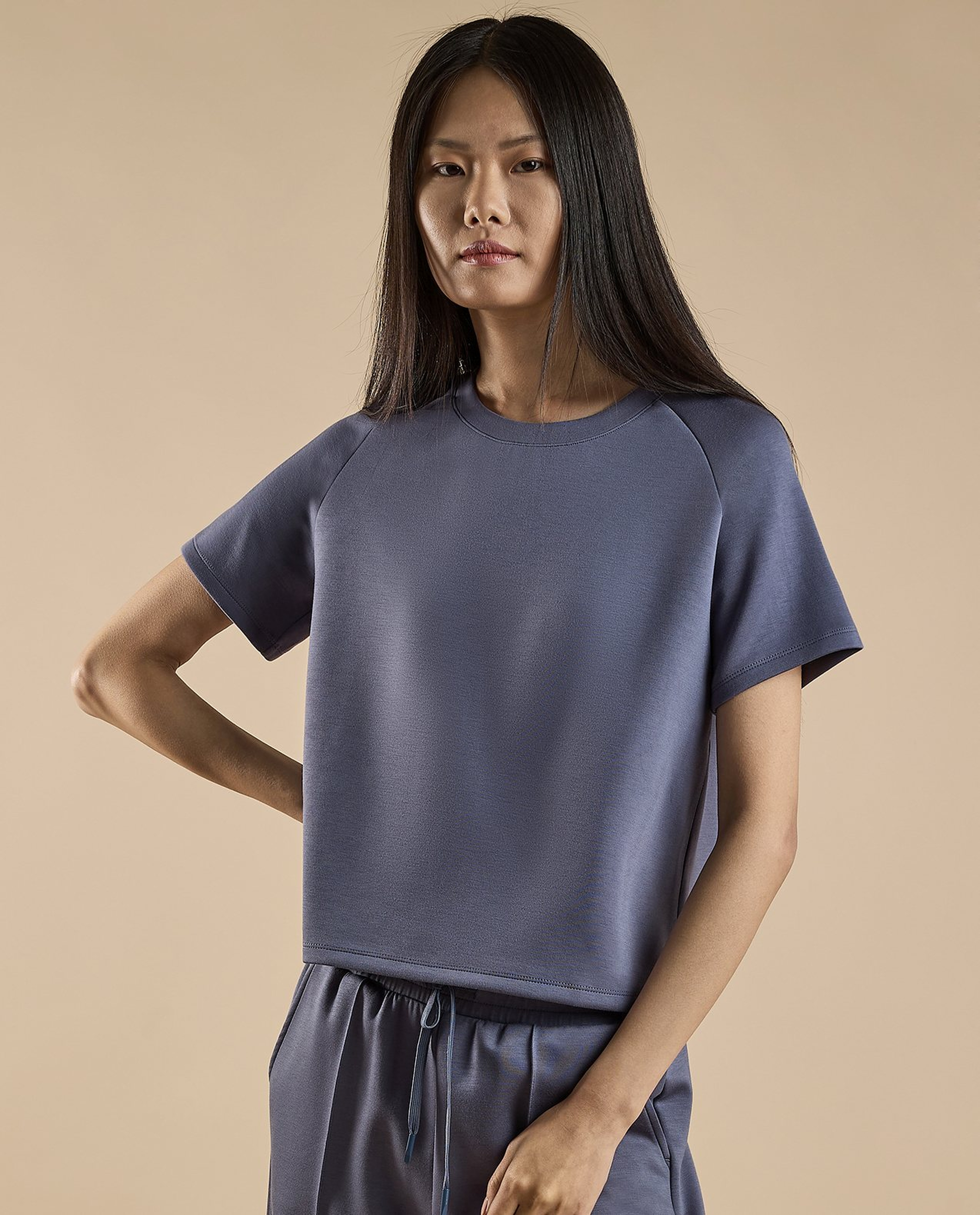 Solid T-Shirt with Crew Neck and Raglan Sleeves