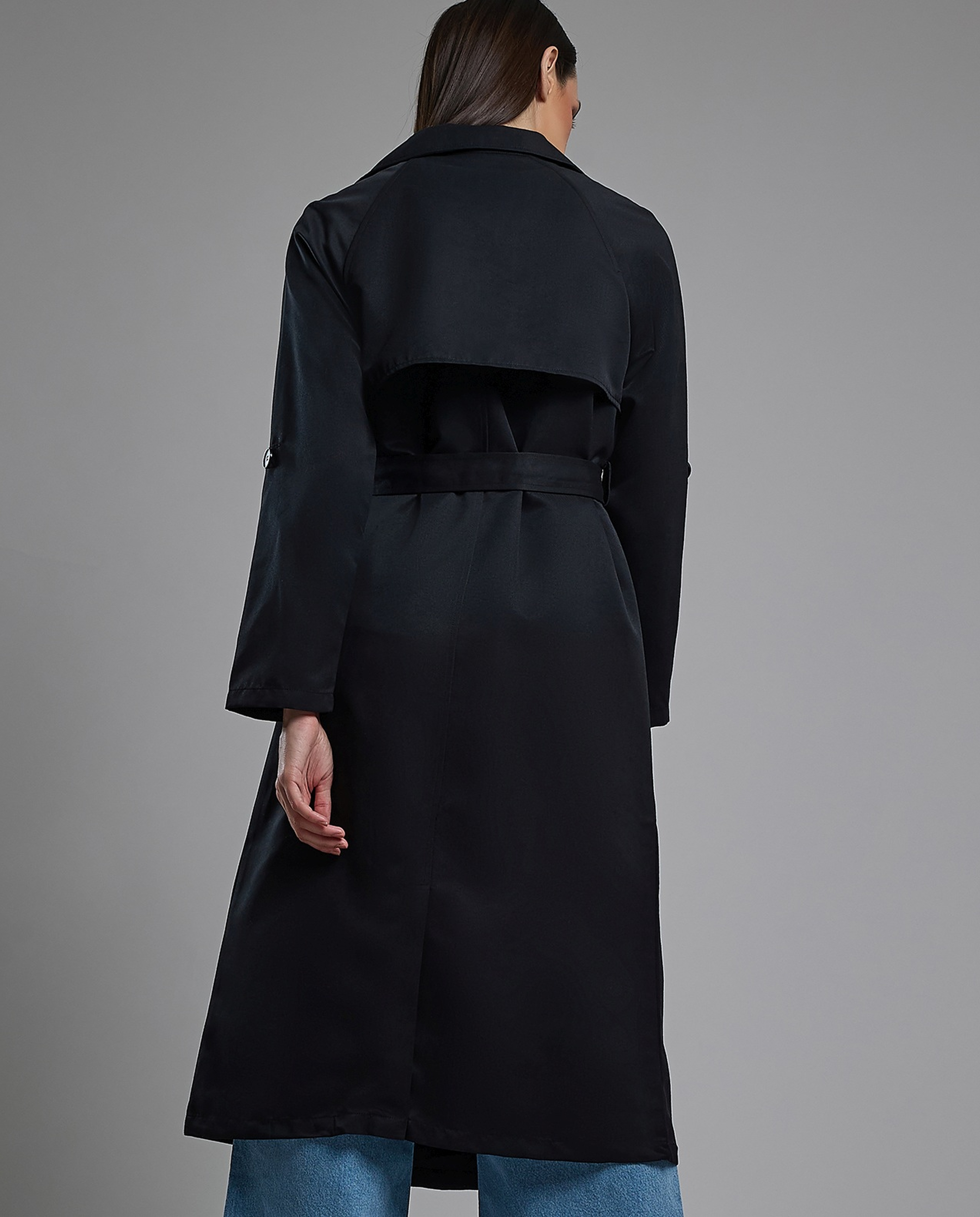 Solid Double Breasted Overcoat with Long Sleeves